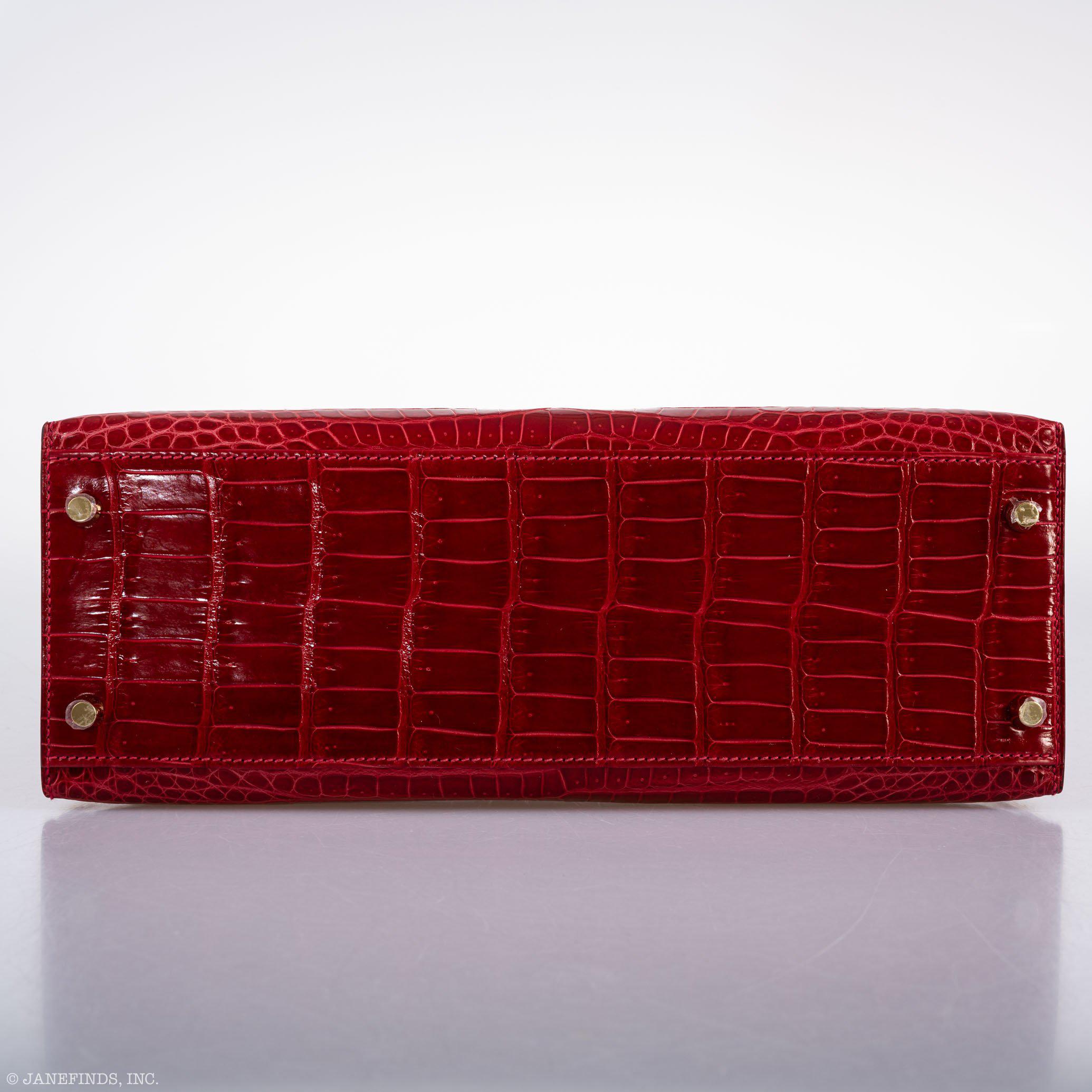 Hermès Kelly 32 Sellier Braise Porosus Crocodile Gold Hardware