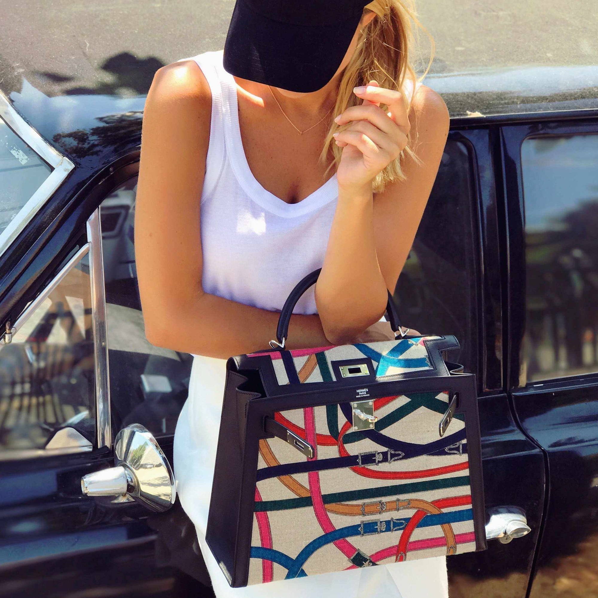 Hermès Kelly 32 Sellier Cavalcadour Toile de Camp Noir Swift Palladium Hardware