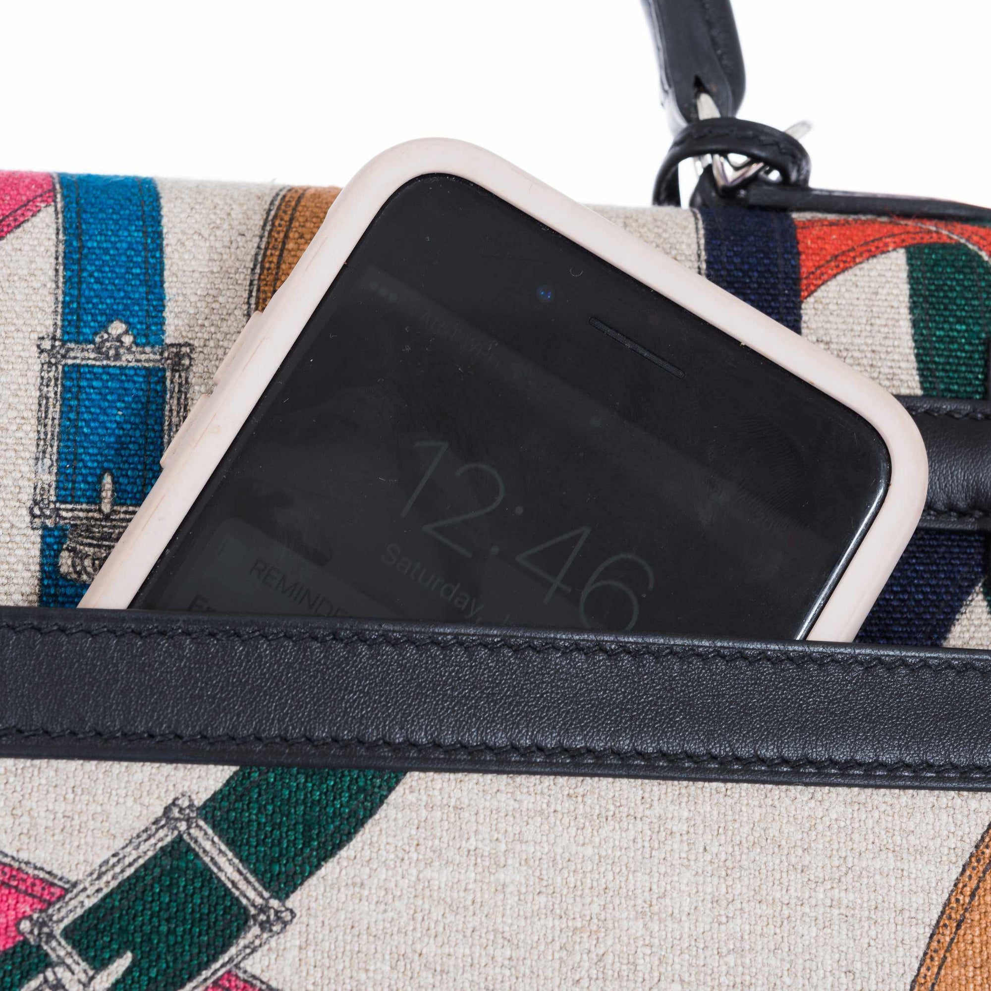 Hermès Kelly 32 Sellier Cavalcadour Toile de Camp Noir Swift Palladium Hardware