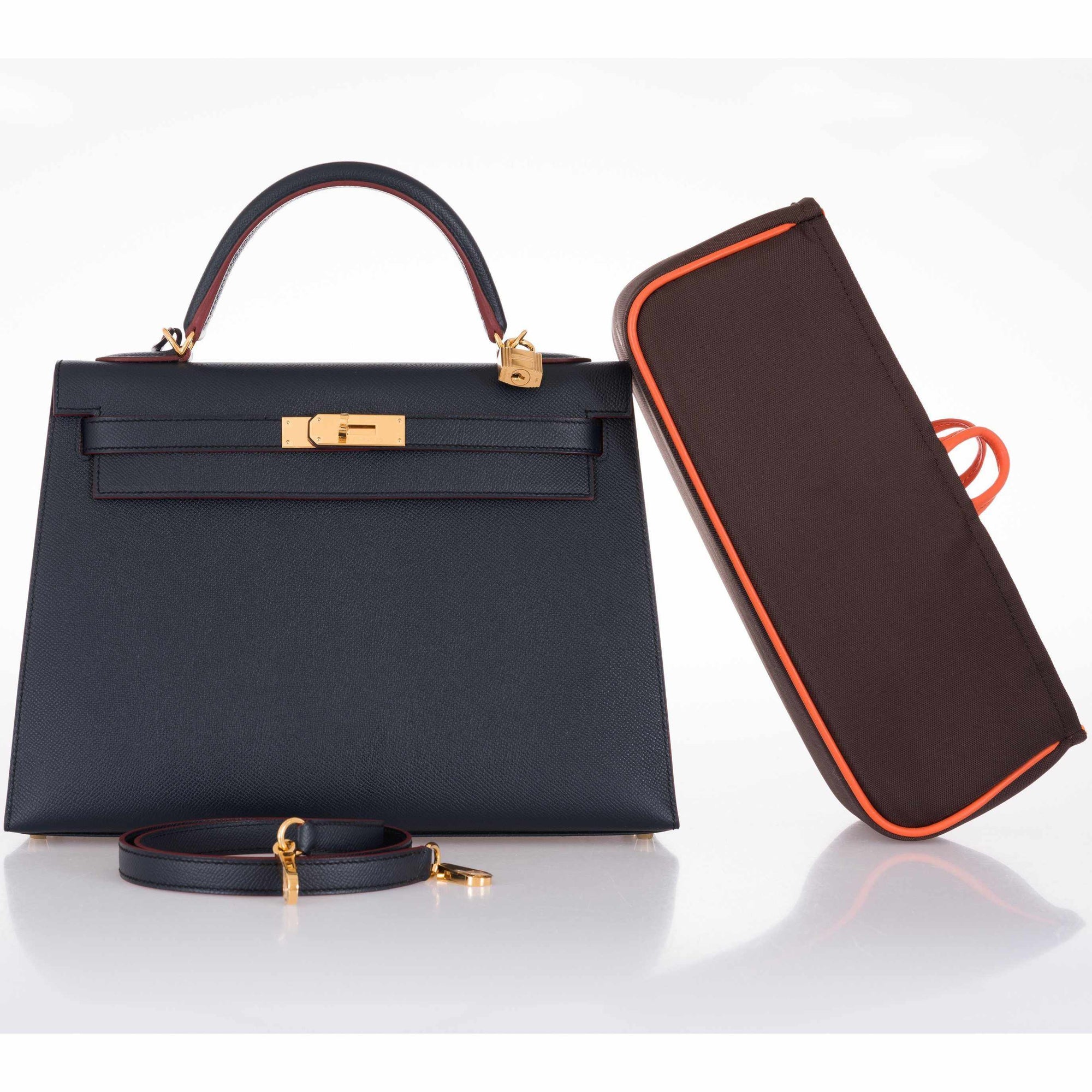 Hermès Kelly 32 Sellier Contour Blue Indigo Epsom Gold Hardware