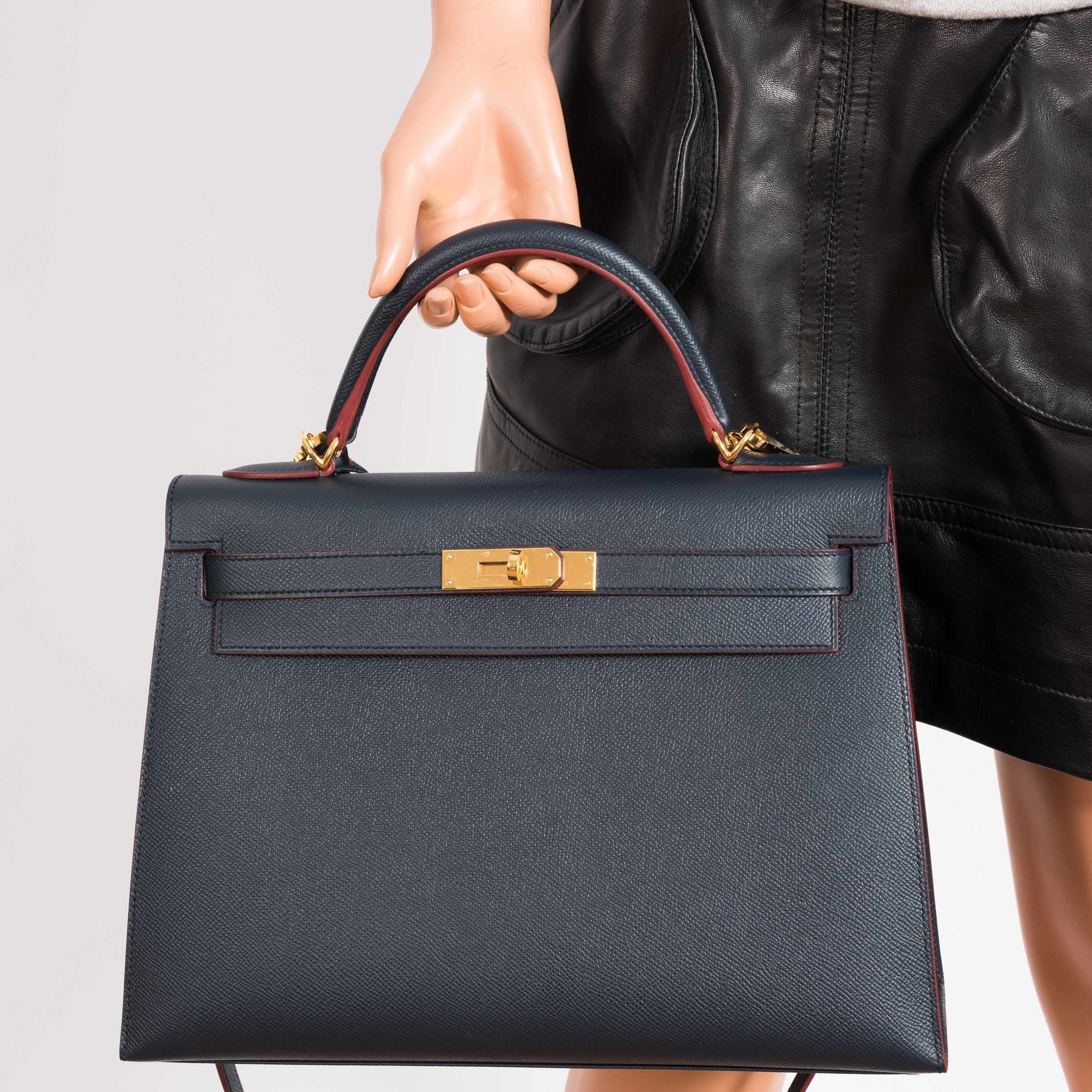 Hermès Kelly 32 Sellier Contour Blue Indigo Epsom Gold Hardware