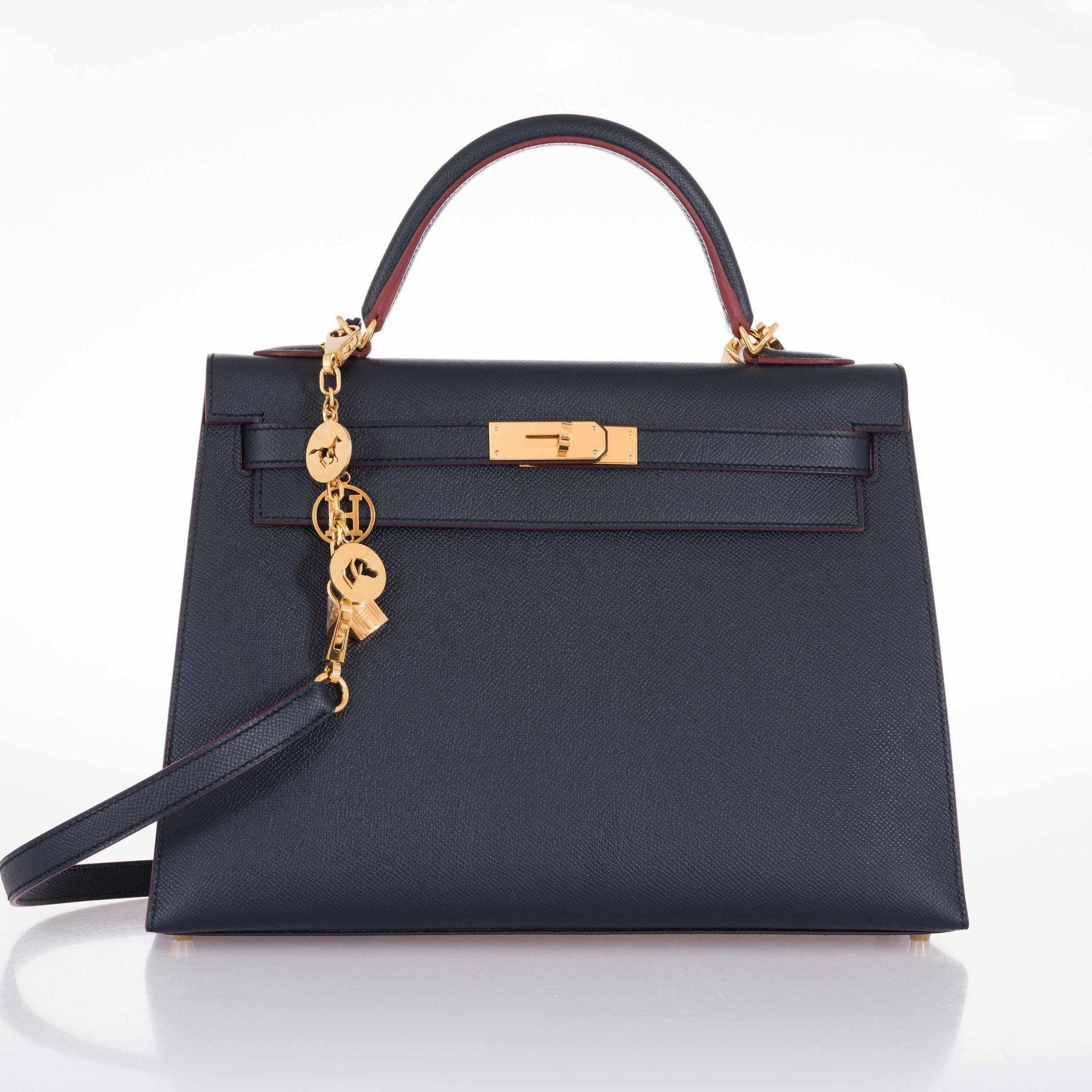 Hermès Kelly 32 Sellier Contour Blue Indigo Epsom Gold Hardware