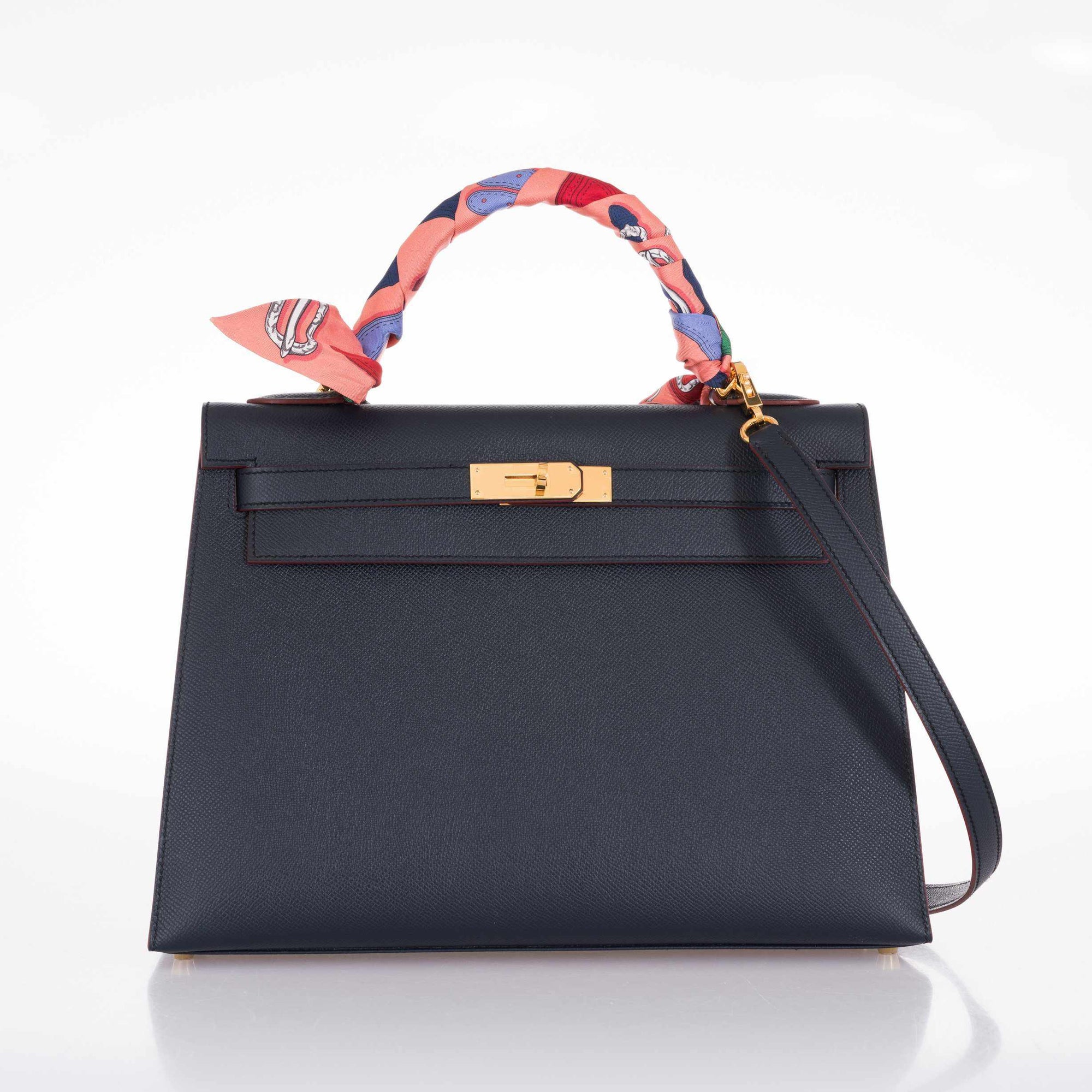 Hermès Kelly 32 Sellier Contour Blue Indigo Epsom Gold Hardware