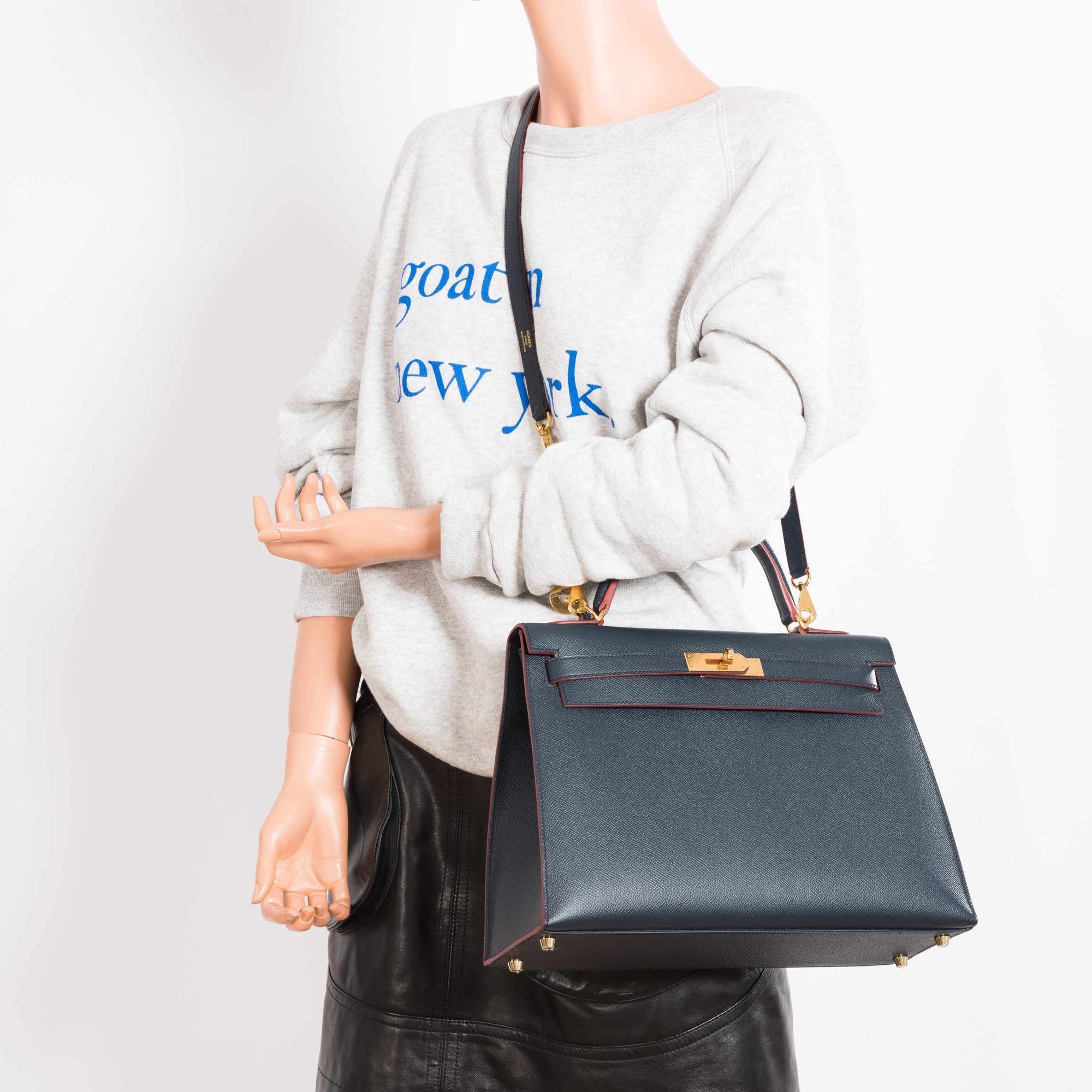 Hermès Kelly 32 Sellier Contour Blue Indigo Epsom Gold Hardware