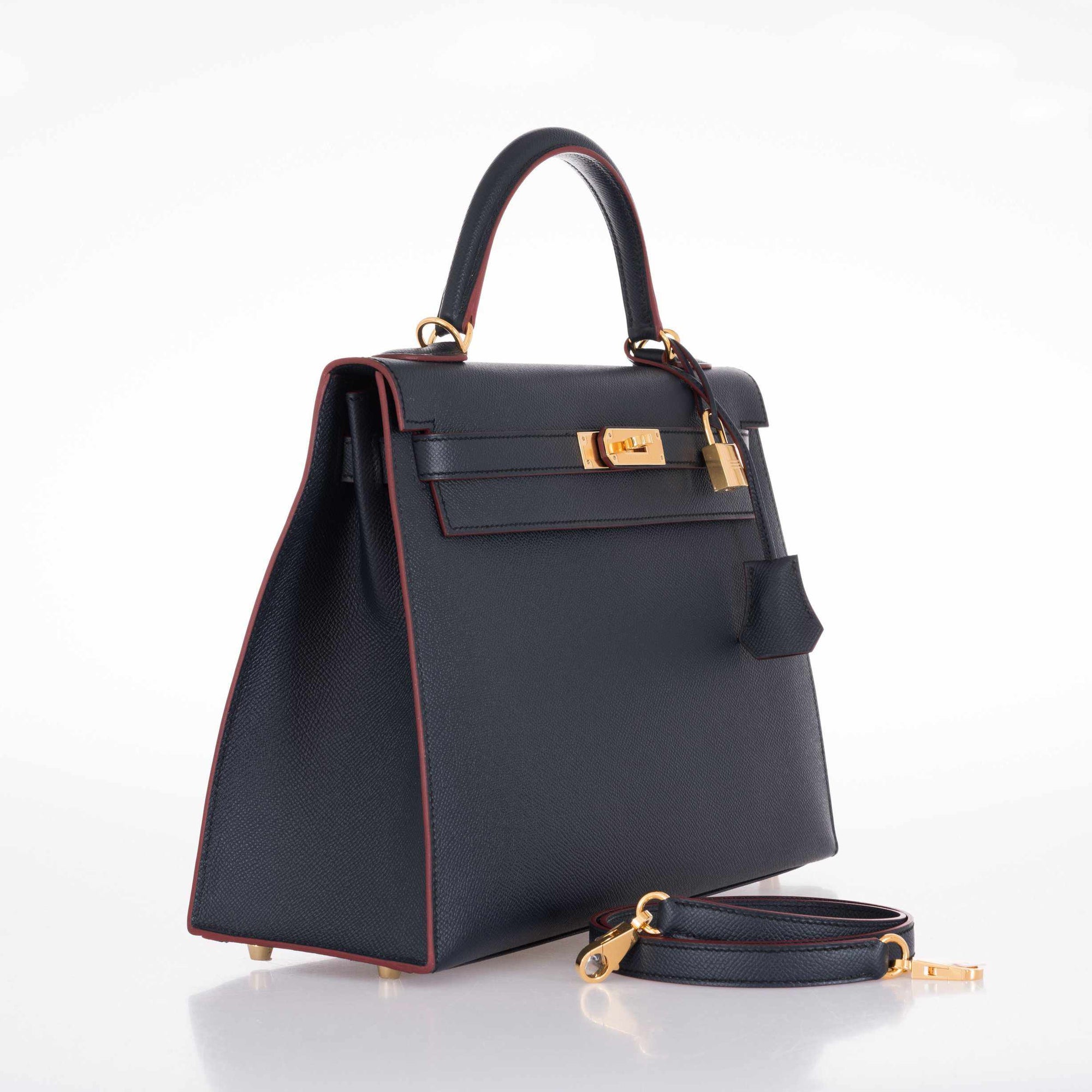 Hermès Kelly 32 Sellier Contour Blue Indigo Epsom Gold Hardware
