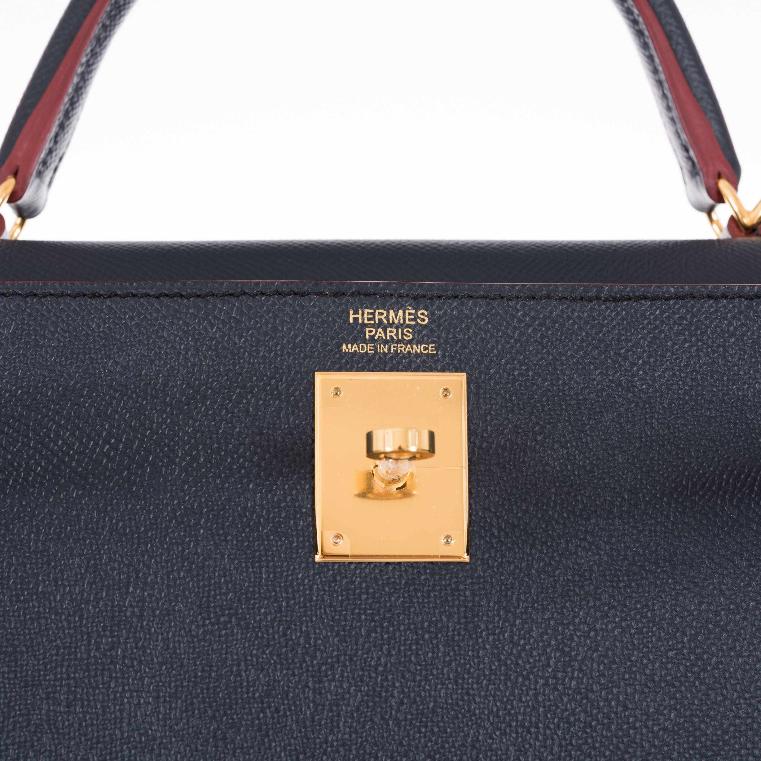 Hermès Kelly 32 Sellier Contour Blue Indigo Epsom Gold Hardware - Rare