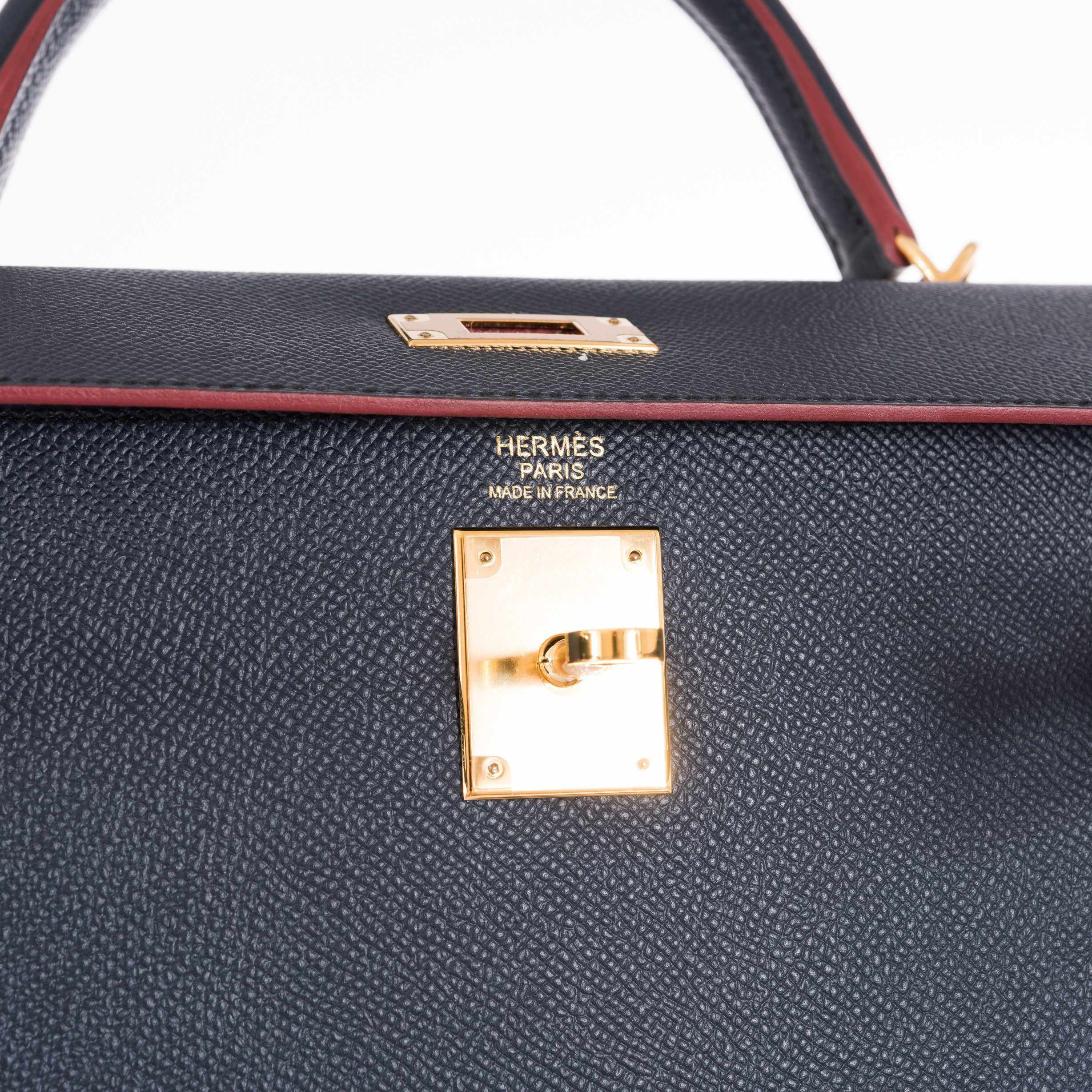 Hermès Kelly 32 Sellier Contour Blue Indigo Epsom Gold Hardware - Rare