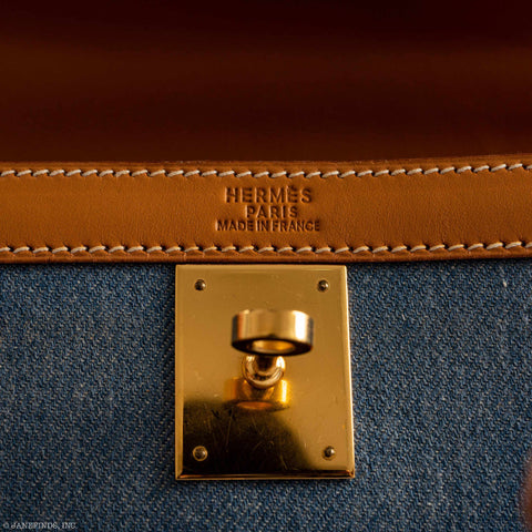 Hermès Kelly 32 Sellier Denim & Vache Naturelle Leather Gold Hardware - 1997