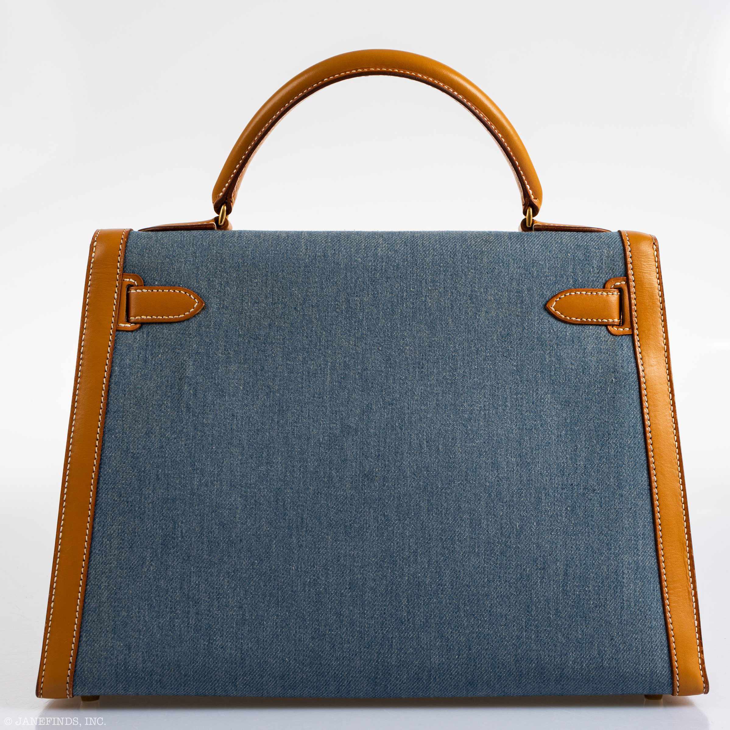 Hermès Kelly 32 Sellier Denim & Vache Naturelle Leather Gold Hardware - 1997