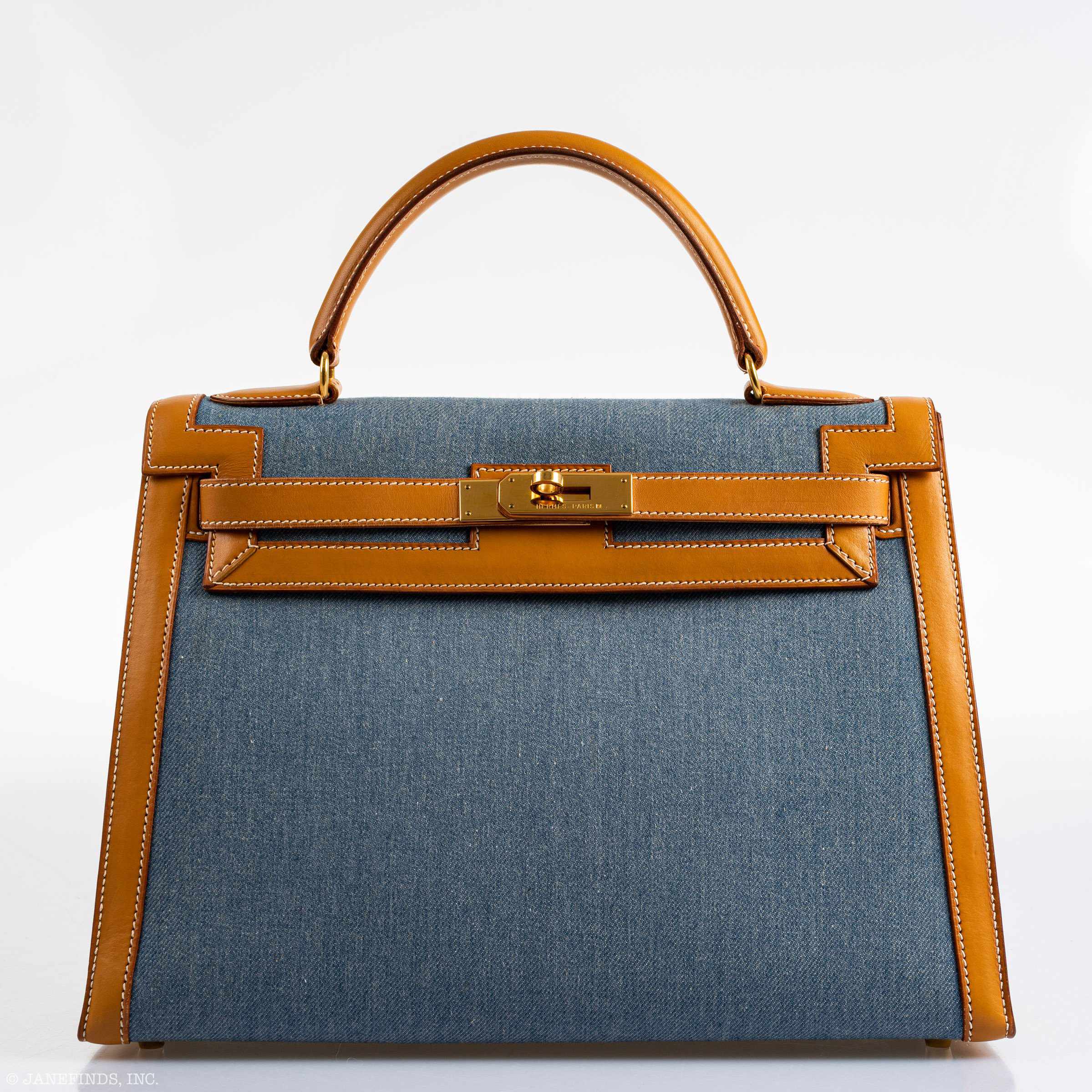 Hermès Kelly 32 Sellier Denim & Vache Naturelle Leather Gold Hardware - 1997