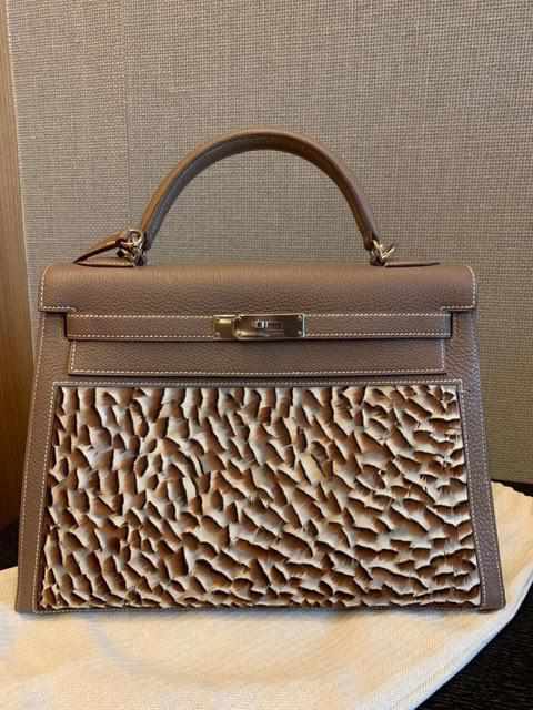 Hermès Kelly 32 Sellier Feather, Etoupe Togo Special Order PHW RARE