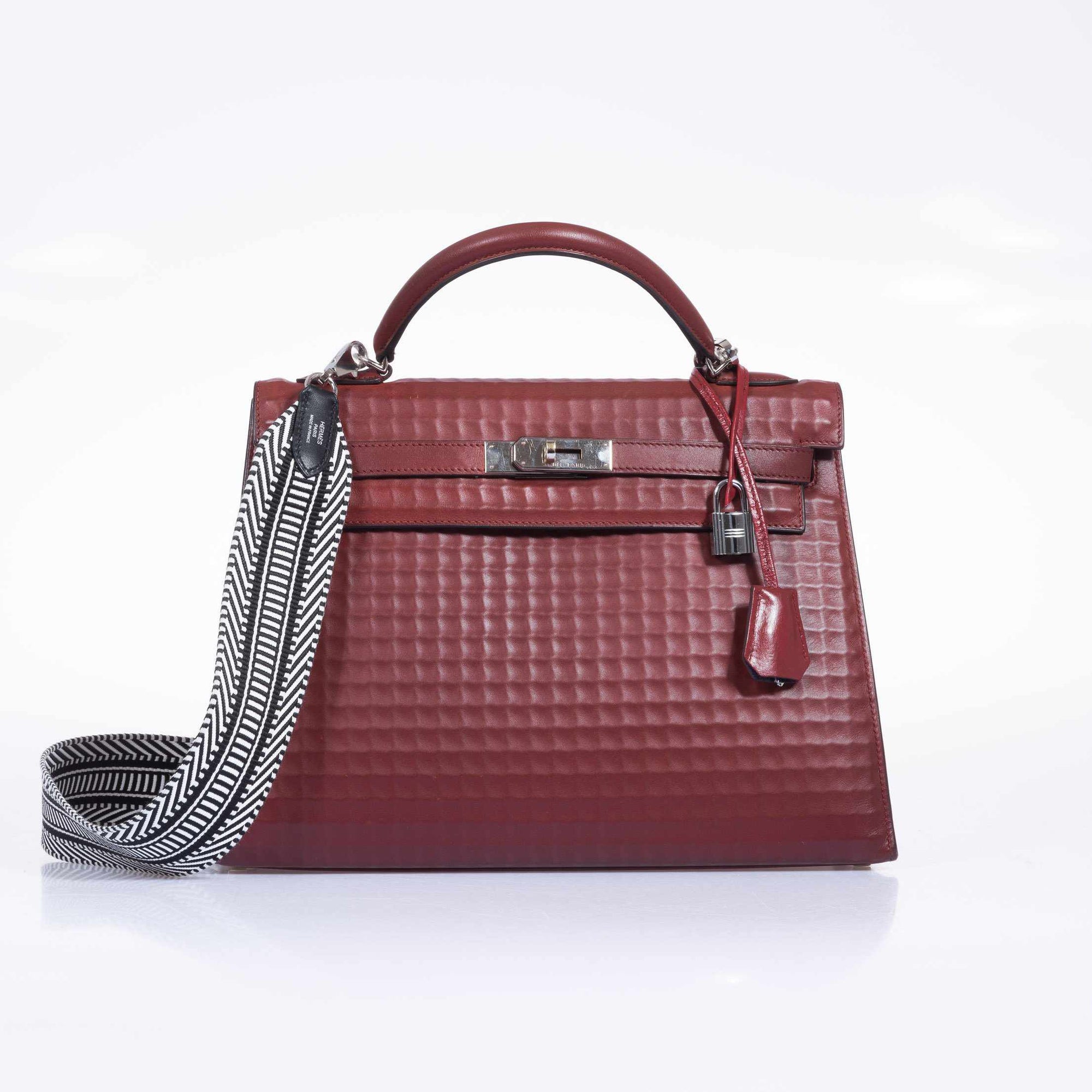 Hermès Kelly 32 Sellier Rouge H Waffle Palladium Hardware