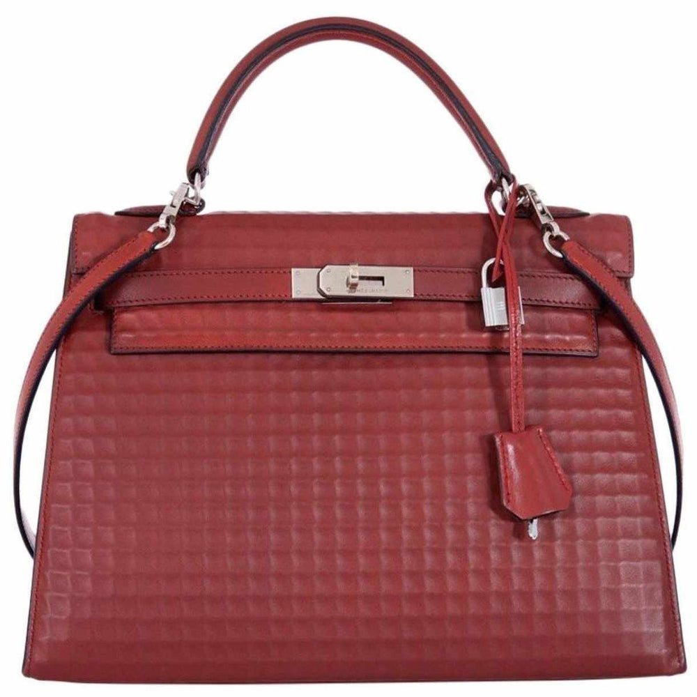 Hermès Kelly 32 Sellier Rouge H Waffle Palladium Hardware