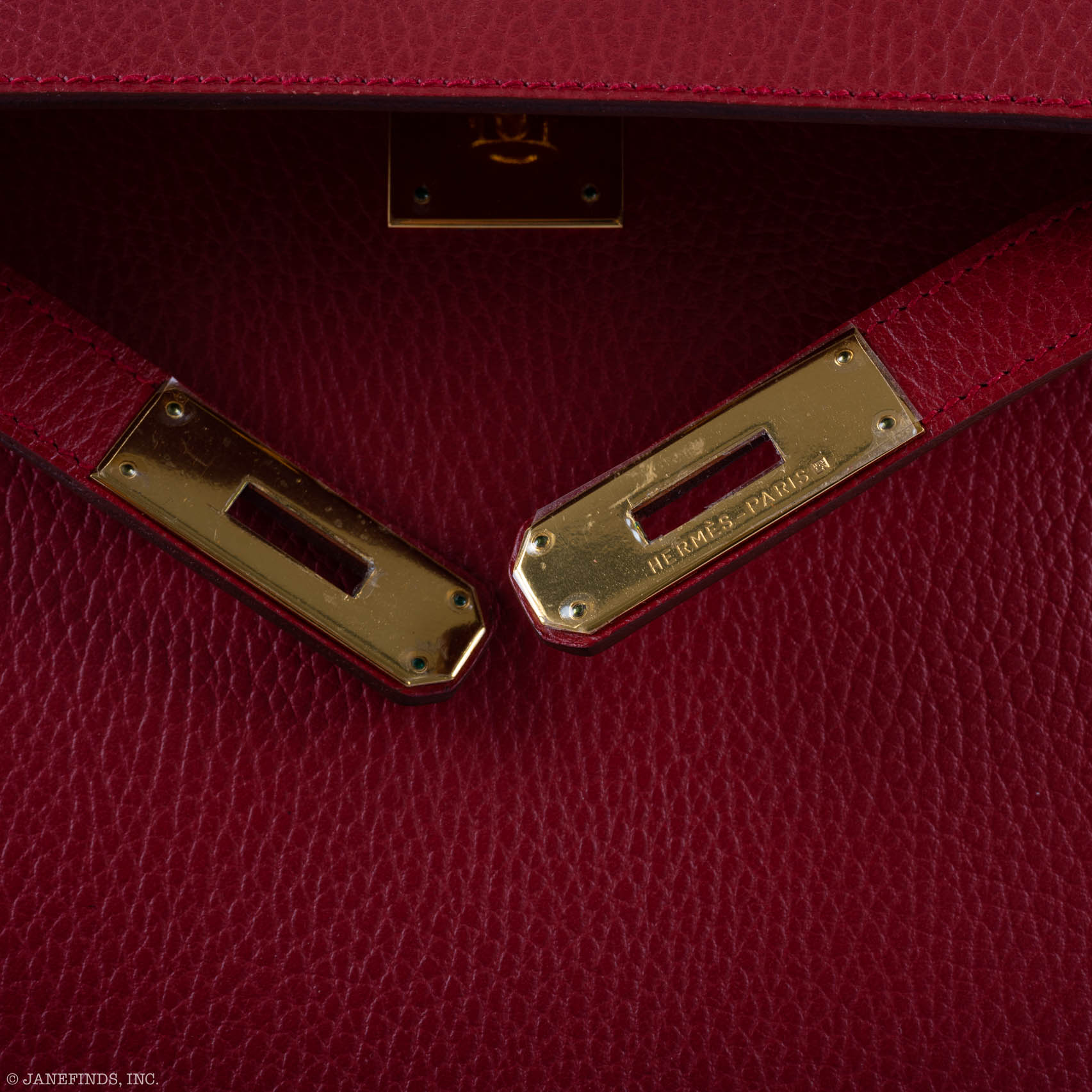 Hermès Kelly 32 Sellier Rouge Vif Ardennes Gold Hardware