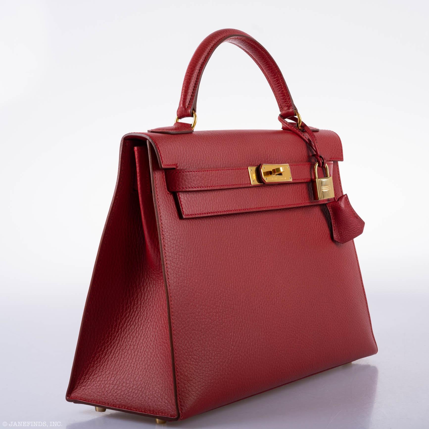 Hermès Kelly 32 Sellier Rouge Vif Ardennes Gold Hardware