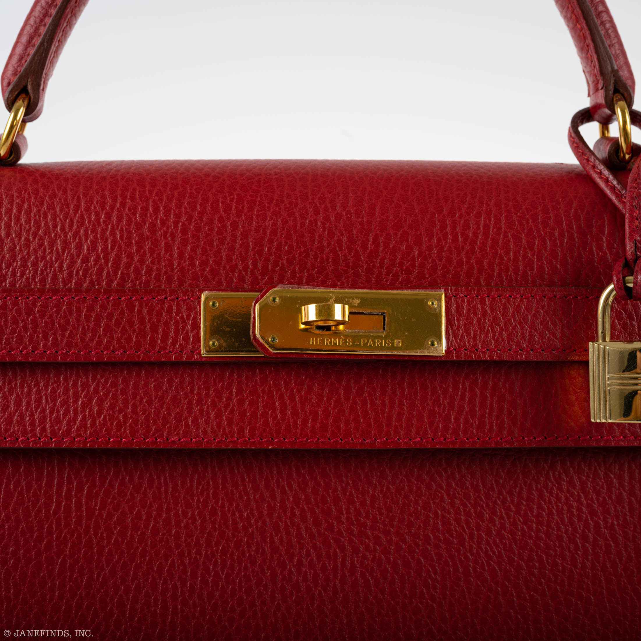 Hermès Kelly 32 Sellier Rouge Vif Ardennes Gold Hardware