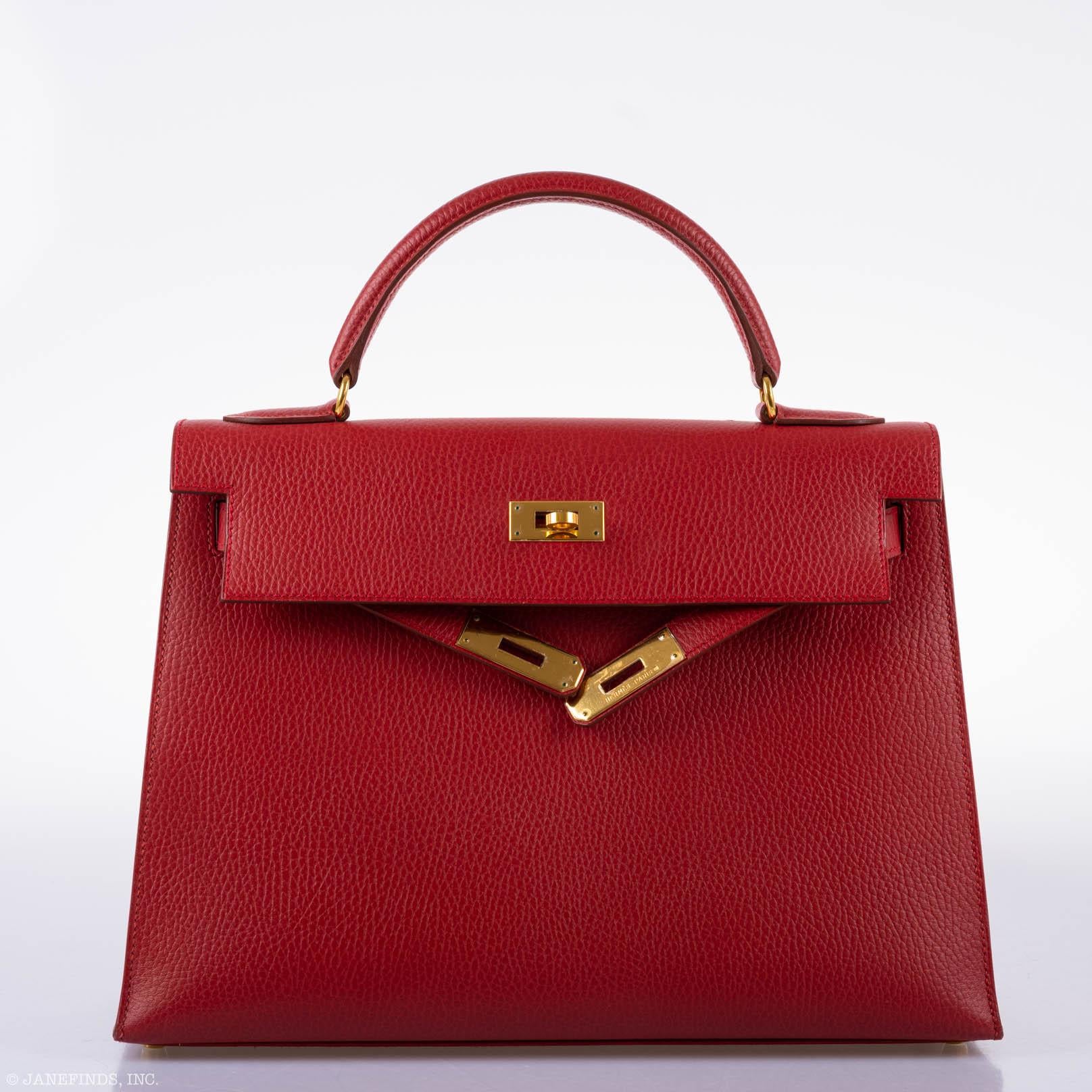 Hermès Kelly 32 Sellier Rouge Vif Ardennes Gold Hardware