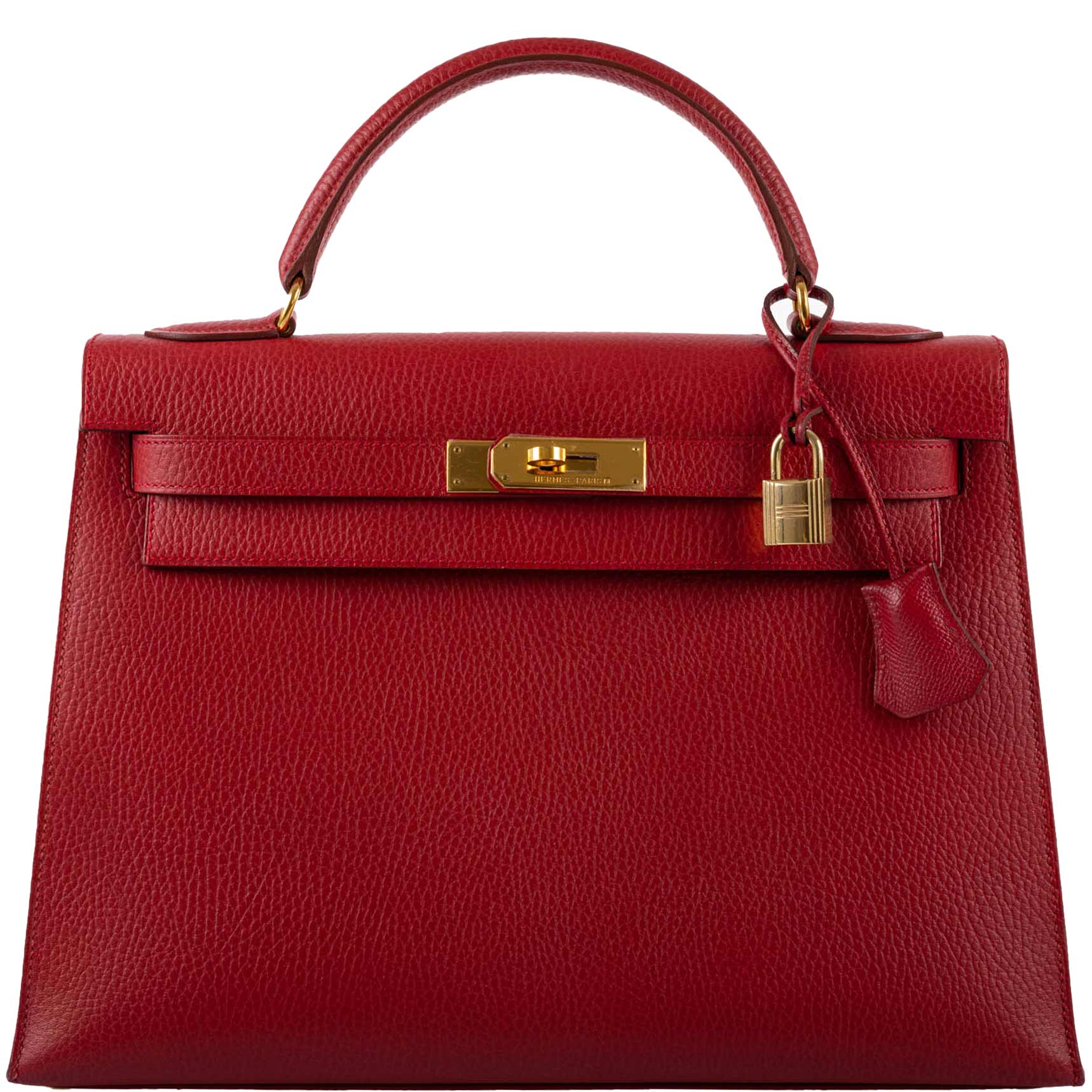 Hermès Kelly 32 Sellier Rouge Vif Ardennes Gold Hardware