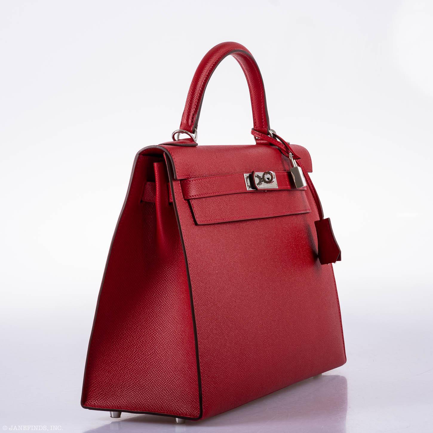 Hermès Kelly 32 Sellier Rouge Vif Epsom Leather Palladium Hardware