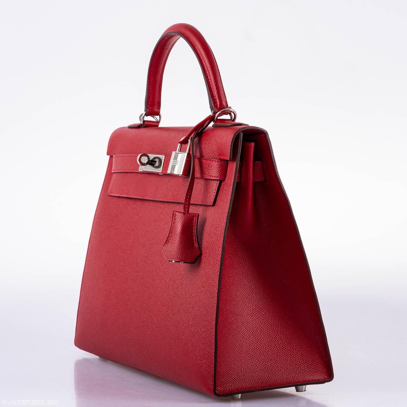 Hermès Kelly 32 Sellier Rouge Vif Epsom Leather Palladium Hardware
