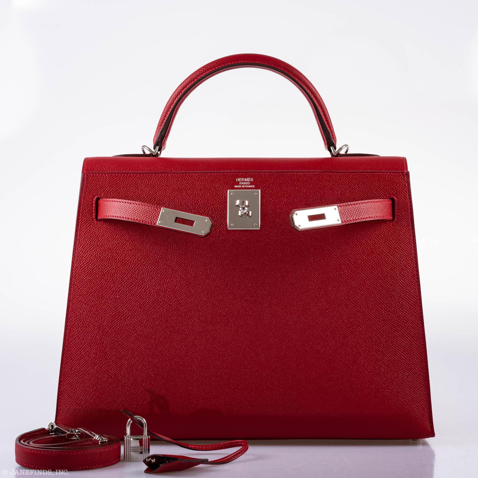Hermès Kelly 32 Sellier Rouge Vif Epsom Leather Palladium Hardware