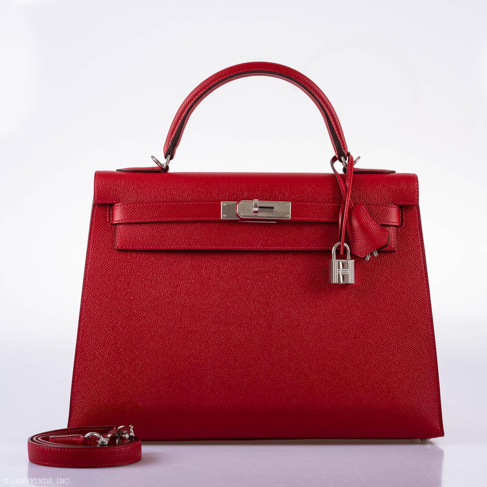 Hermès Kelly 32 Sellier Rouge Vif Epsom Leather Palladium Hardware