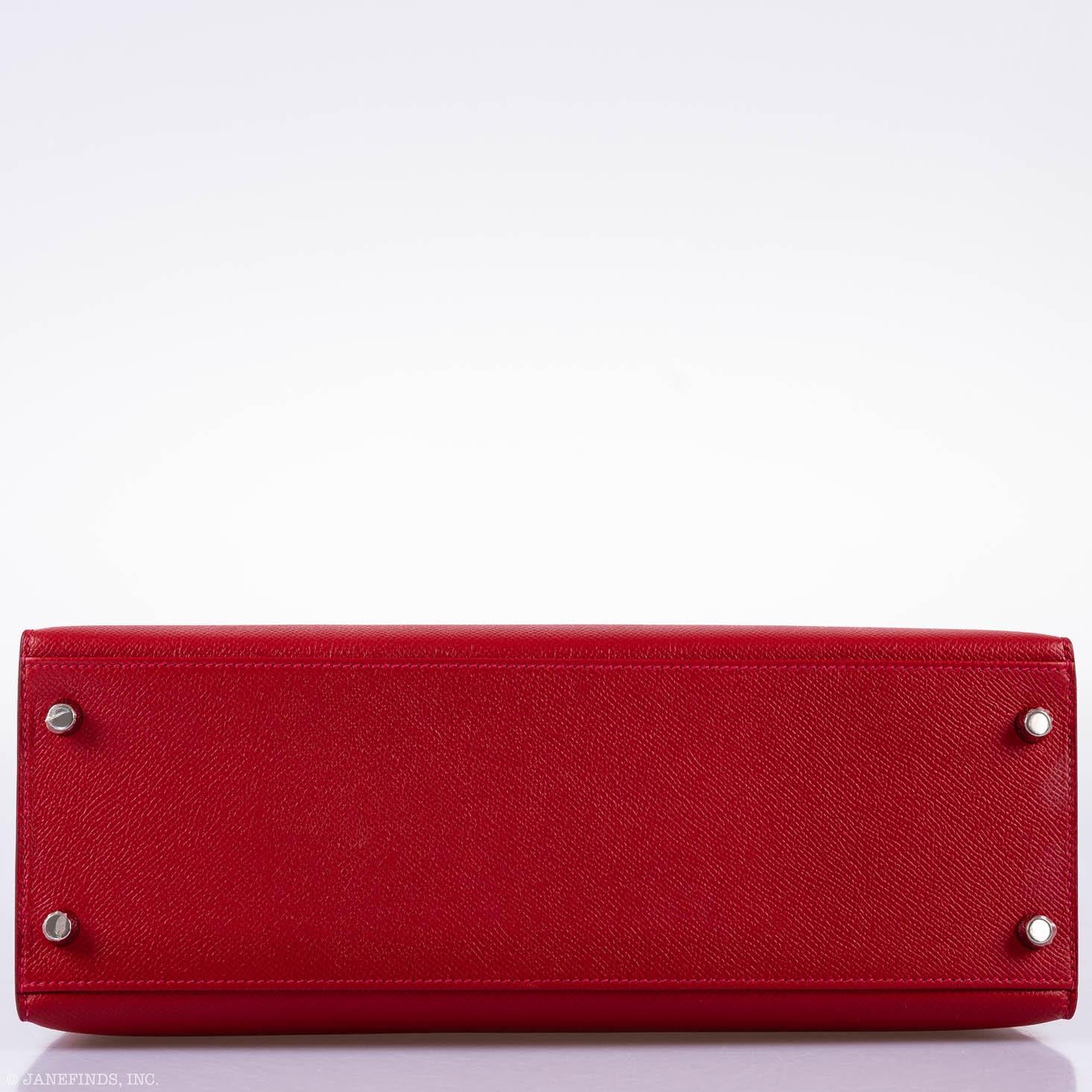Hermès Kelly 32 Sellier Rouge Vif Epsom Leather Palladium Hardware
