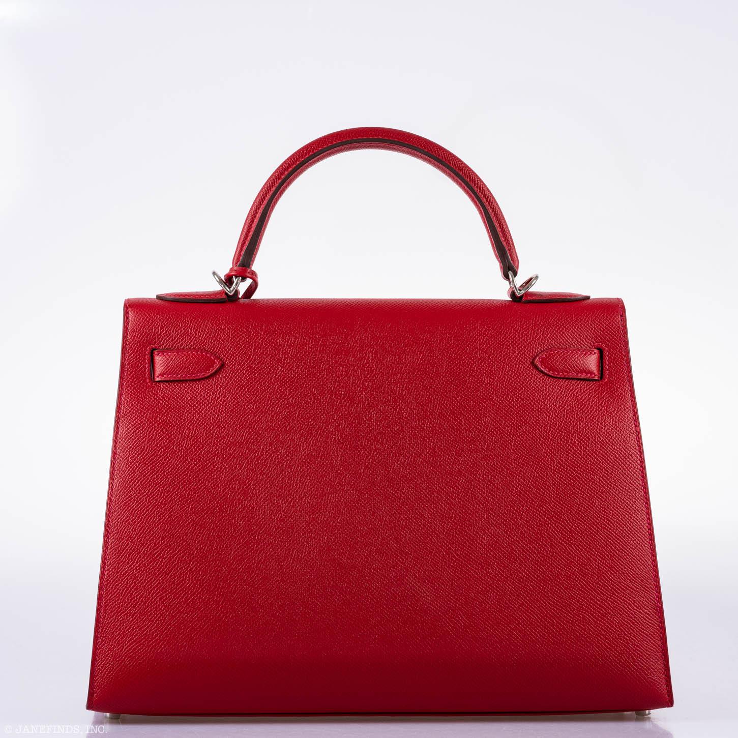 Hermès Kelly 32 Sellier Rouge Vif Epsom Leather Palladium Hardware