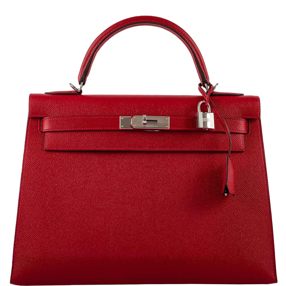 Hermès Kelly 32 Sellier Rouge Vif Epsom Leather Palladium Hardware