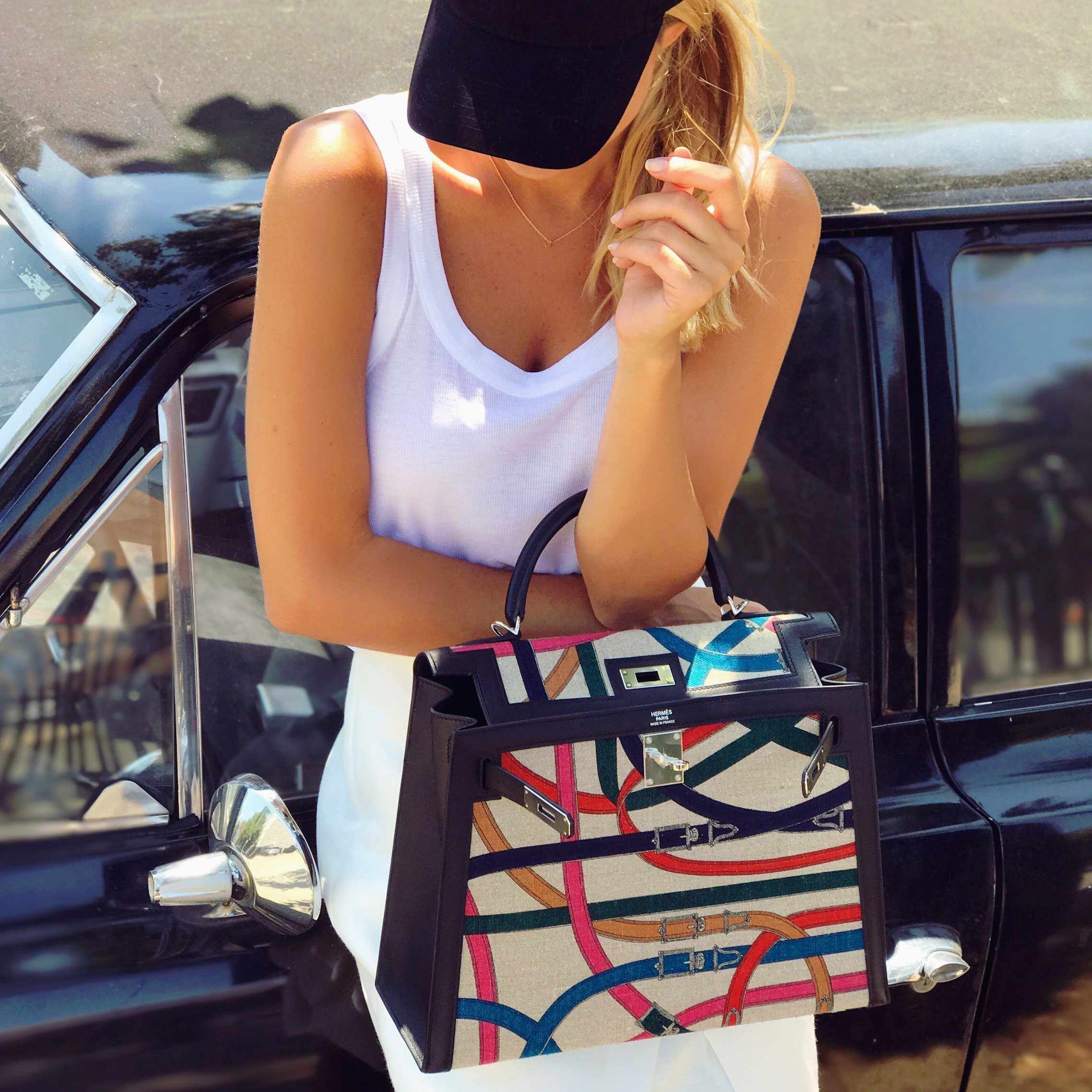 Hermès Kelly 32 Sellier Toile de Camp Cavalcadour and Noir Leather Palladium Hardware