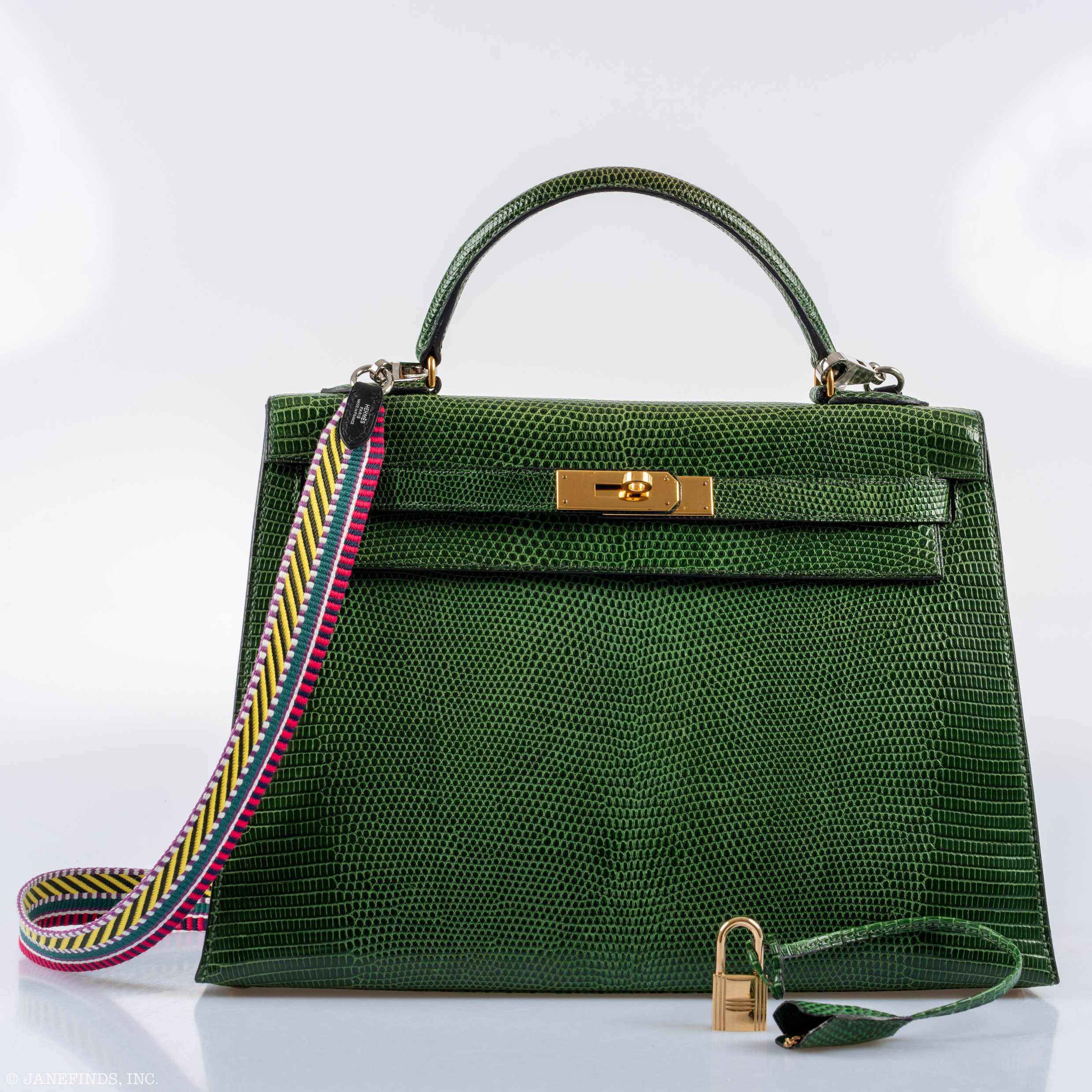 Hermès Kelly 32 Sellier Vert Emerald Lizard Kelly Gold Hardware - 1989