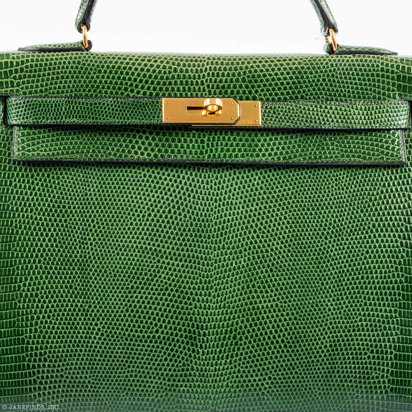 Hermès Kelly 32 Sellier Vert Emerald Lizard Kelly Gold Hardware - 1989