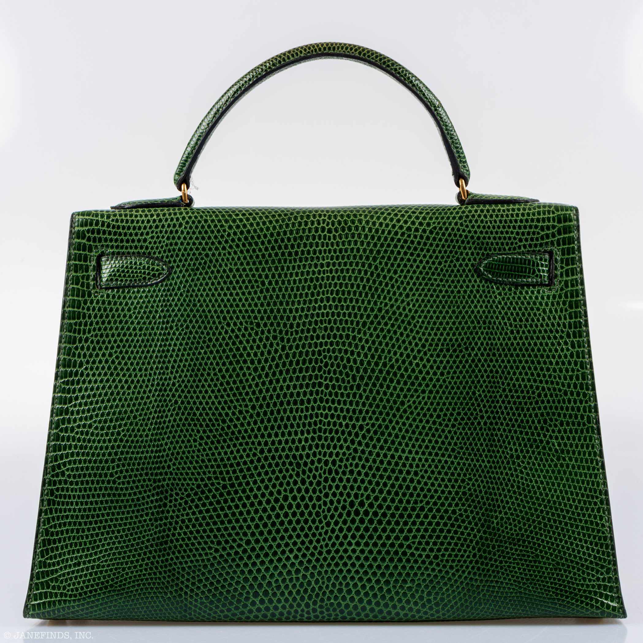 Hermès Kelly 32 Sellier Vert Emerald Lizard Kelly Gold Hardware - 1989