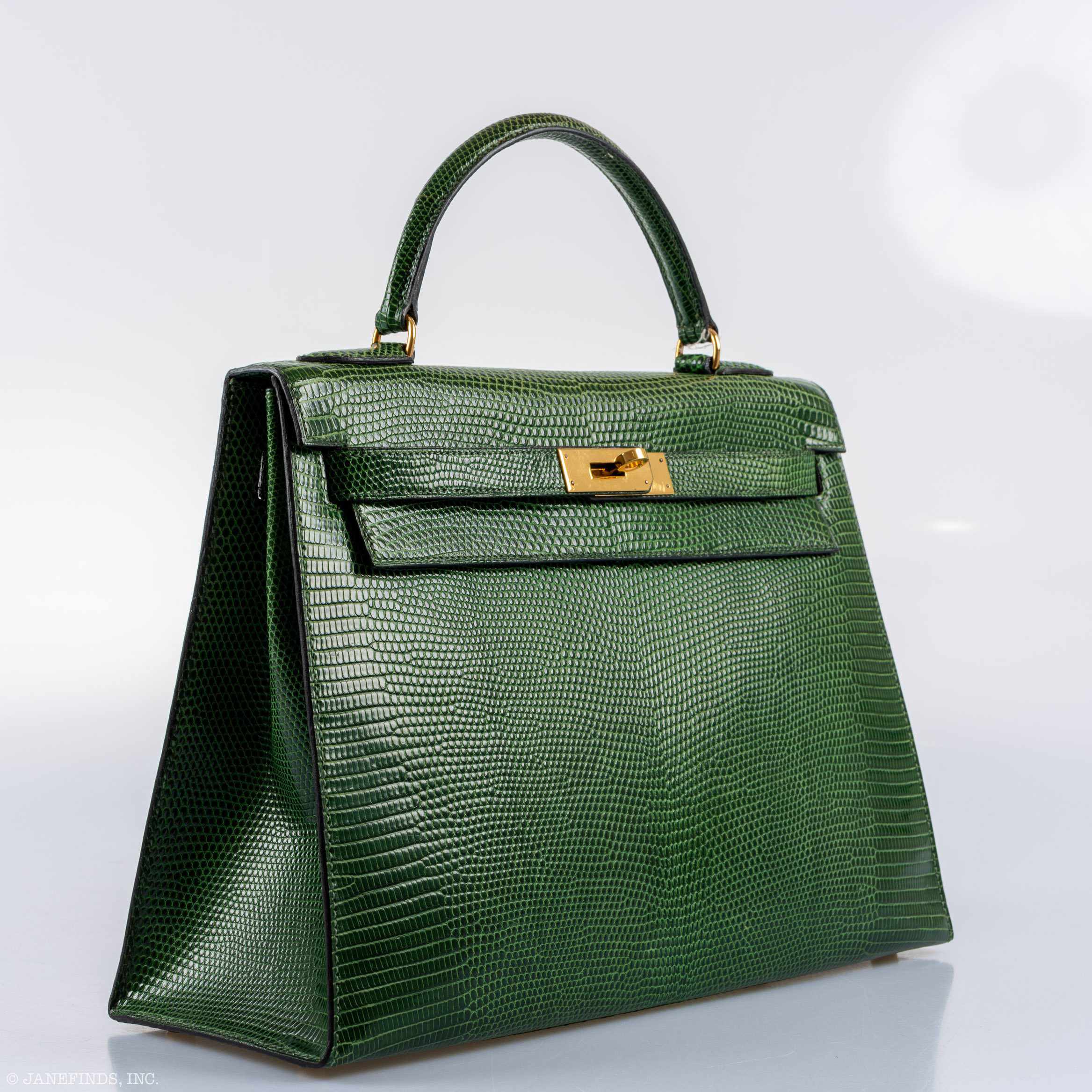 Hermès Kelly 32 Sellier Vert Emerald Lizard Kelly Gold Hardware - 1989