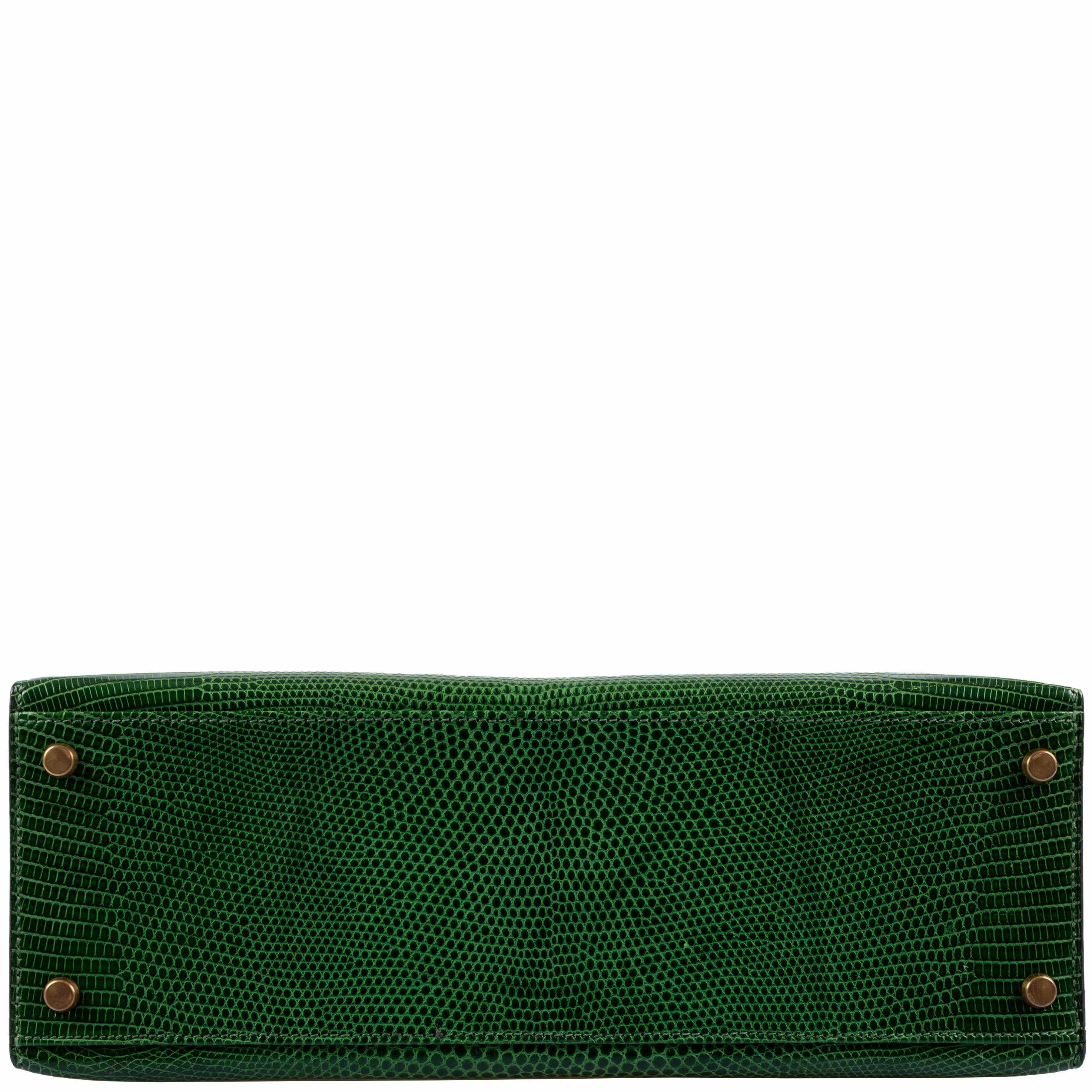 Hermès Kelly 32 Sellier Vert Emerald Lizard Kelly Gold Hardware - 1989