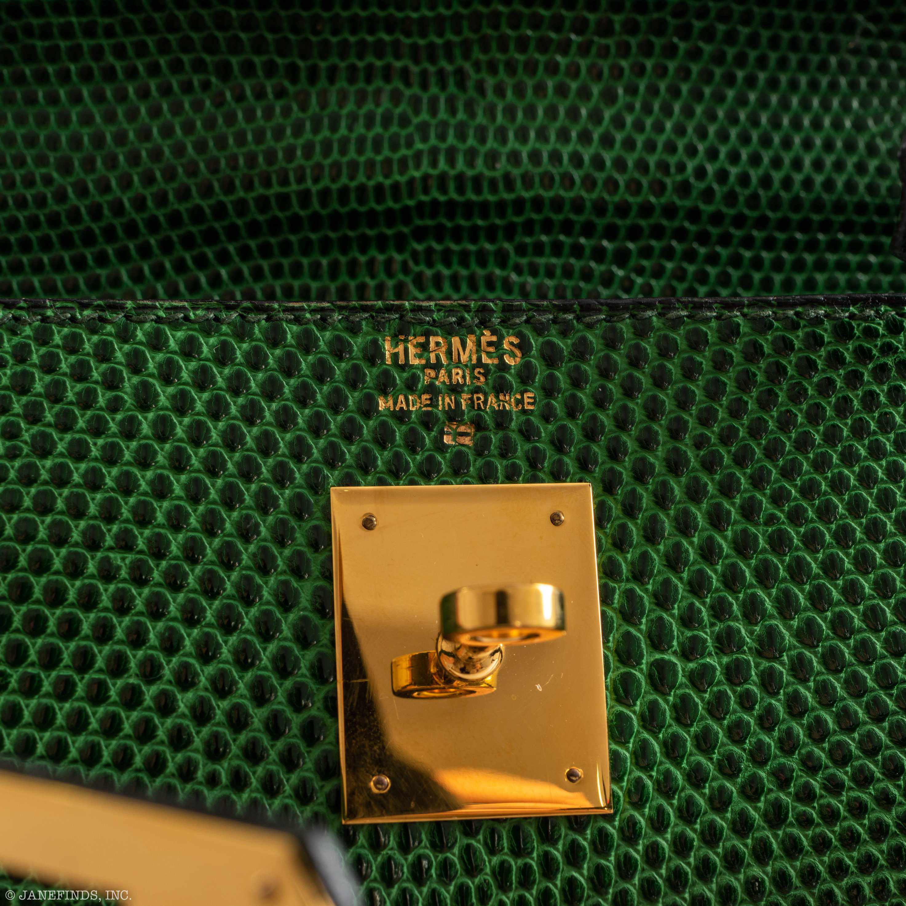 Hermès Kelly 32 Sellier Vert Emerald Lizard Kelly Gold Hardware - 1989