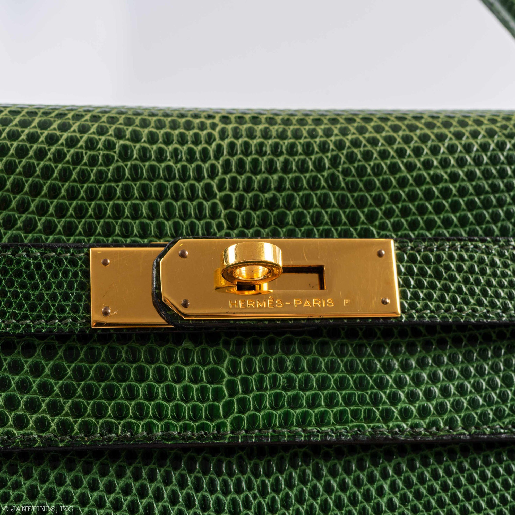 Hermès Kelly 32 Sellier Vert Emerald Lizard Kelly Gold Hardware - 1989