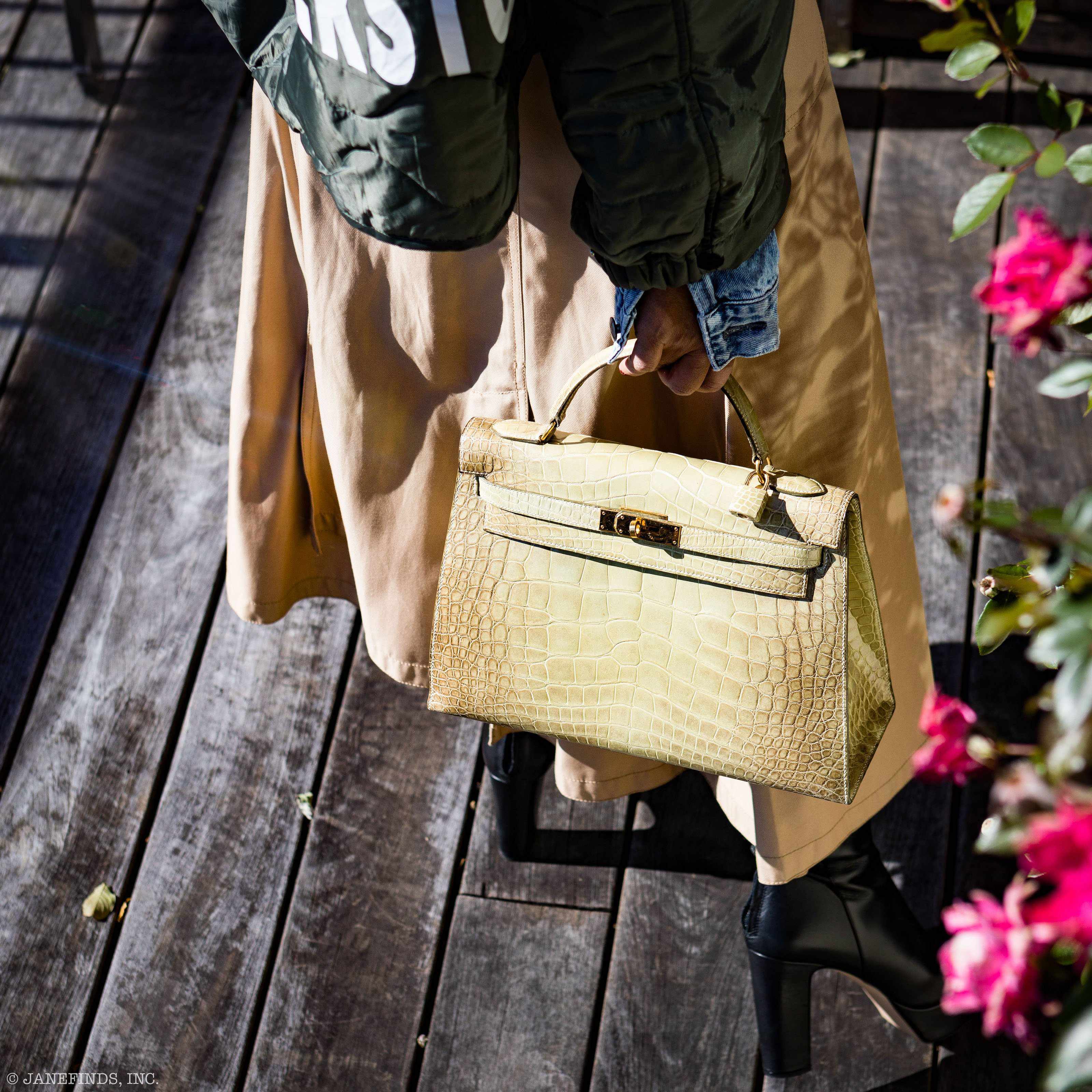 Hermès Kelly 32 Vert Celadon Natura Alligator Gold Hardware