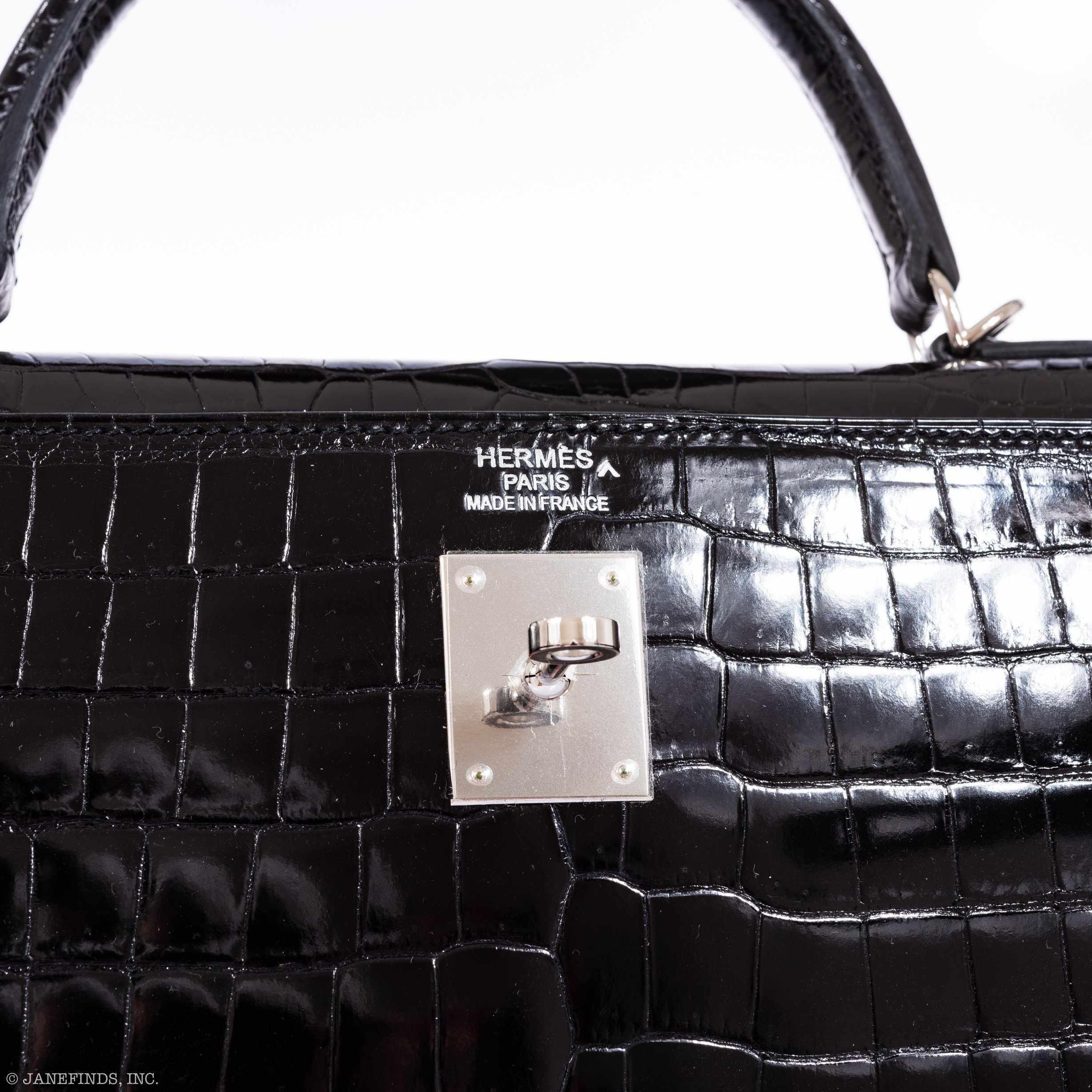 Hermès Kelly 35 Black Shiny Porosus Crocodile Palladium Hardware