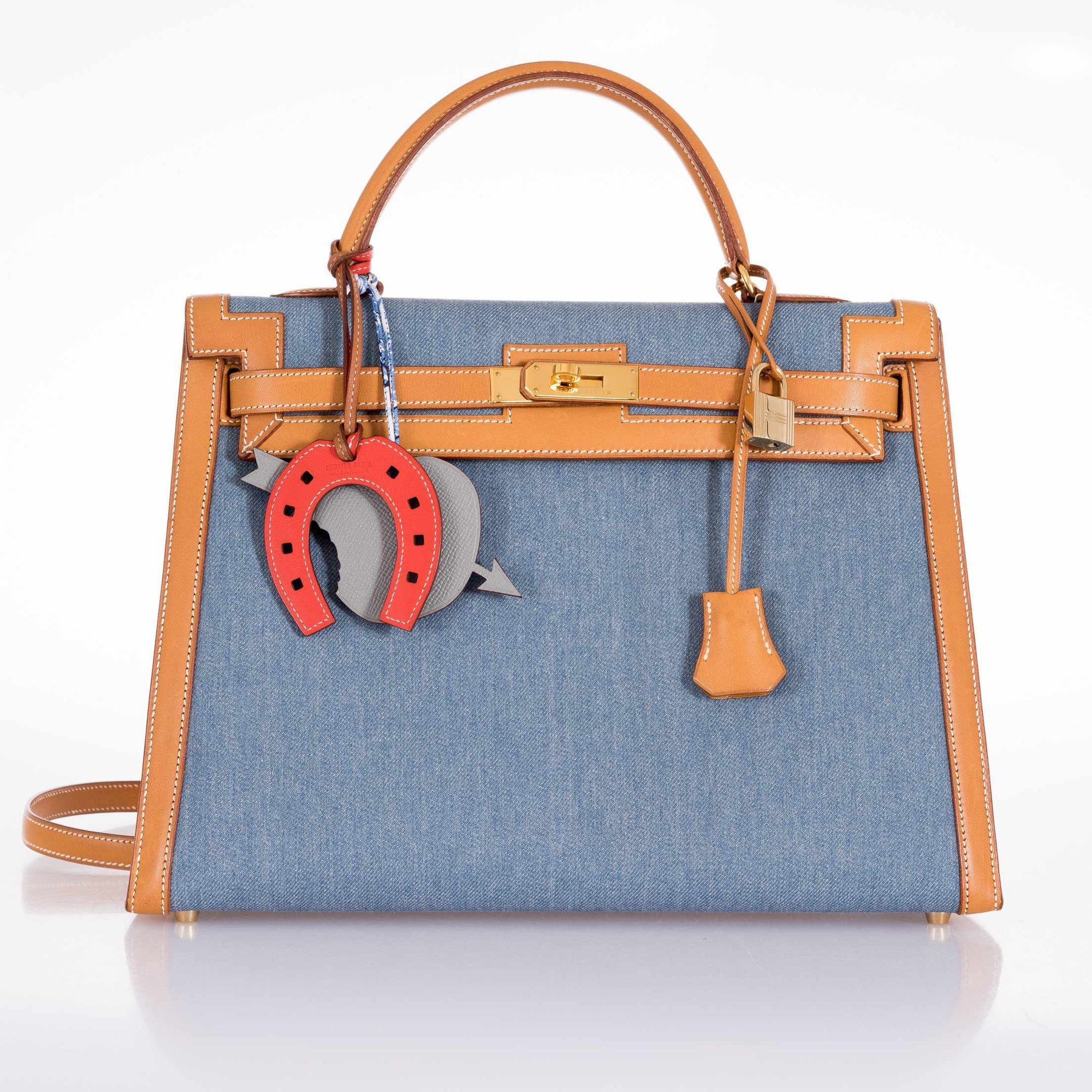 Hermès Kelly 35 Blue Denim With Barenia Gold Hardware