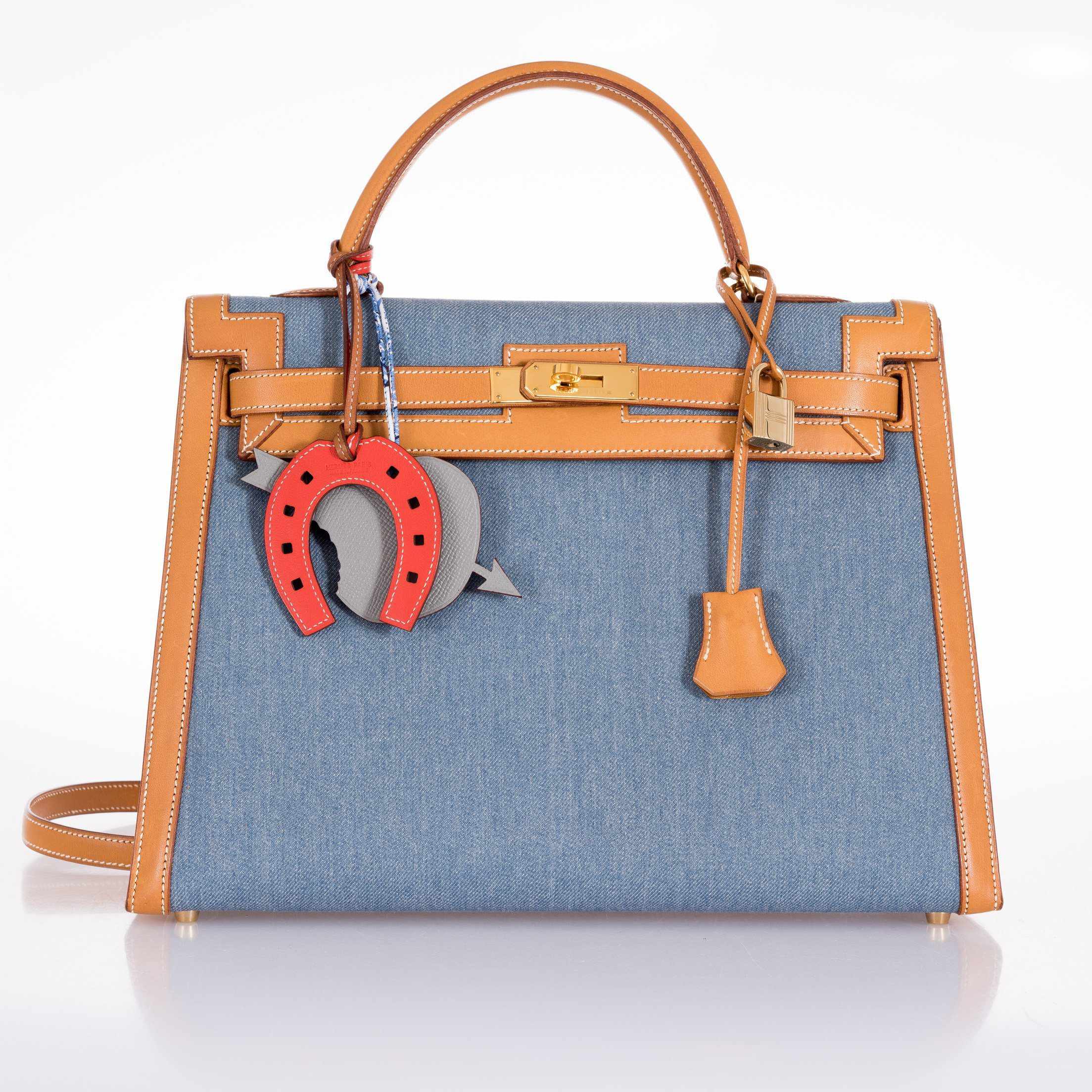 Hermès Kelly 35 Blue Denim With Barenia Gold Hardware