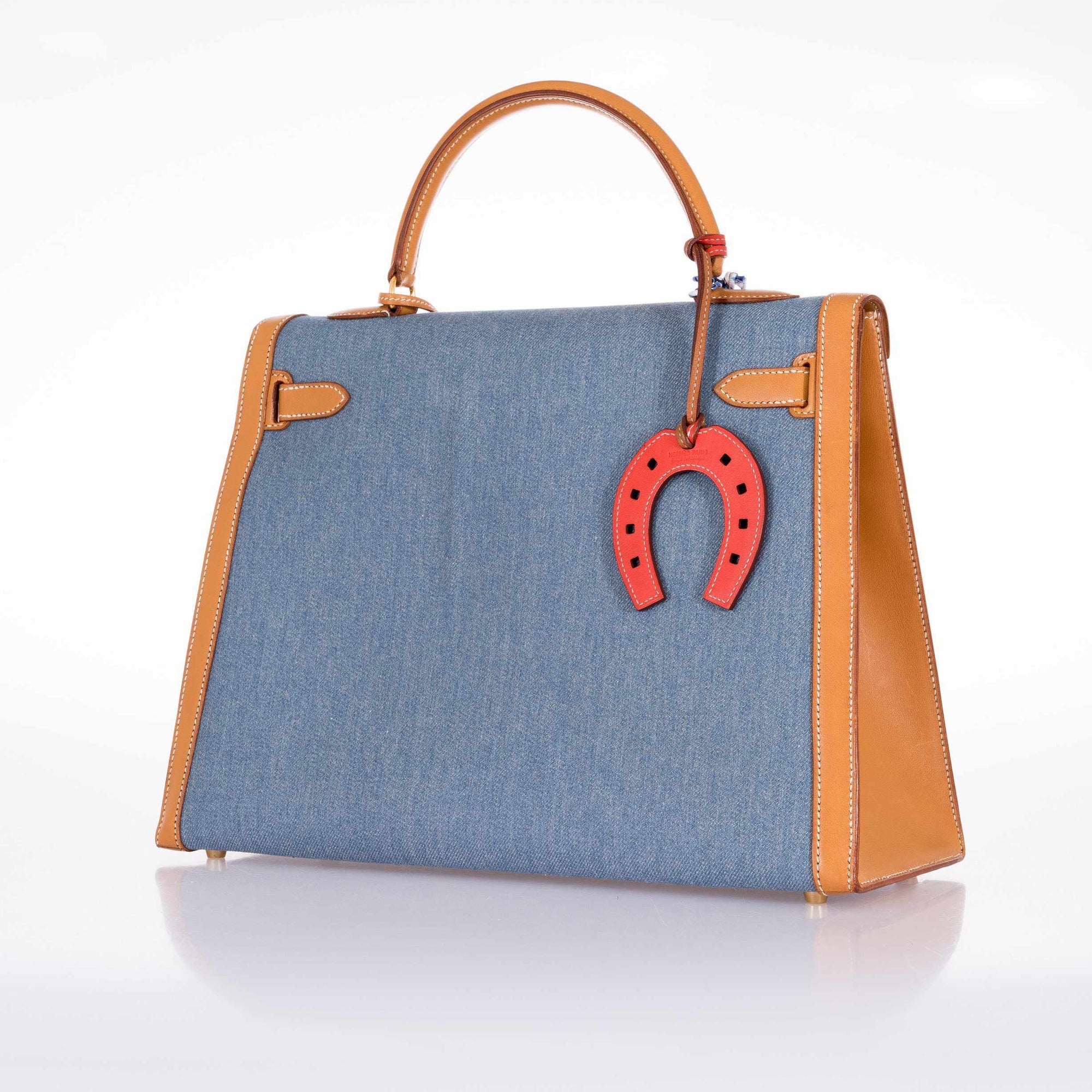 Hermès Kelly 35 Blue Denim With Barenia Gold Hardware