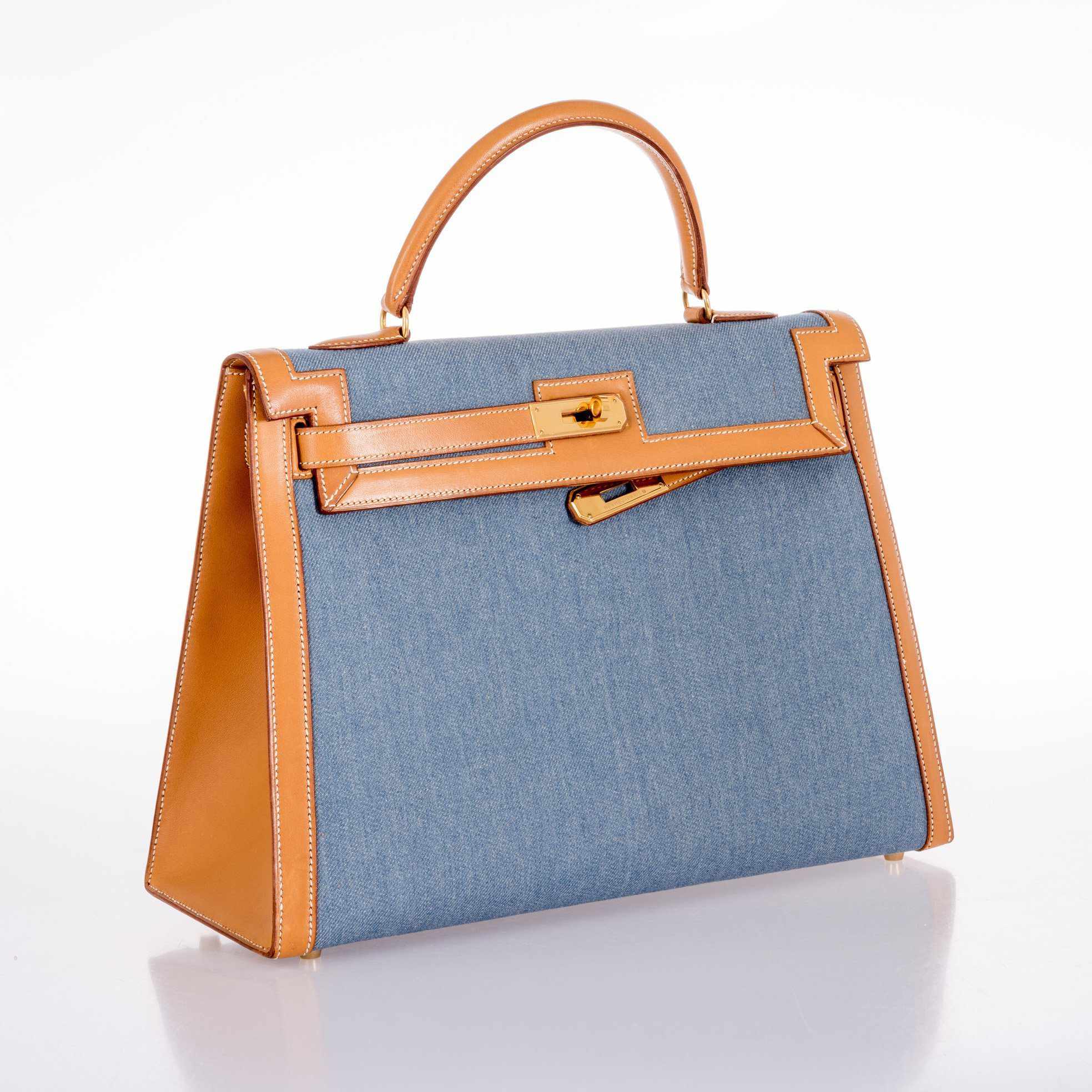 Hermès Kelly 35 Blue Denim With Barenia Gold Hardware