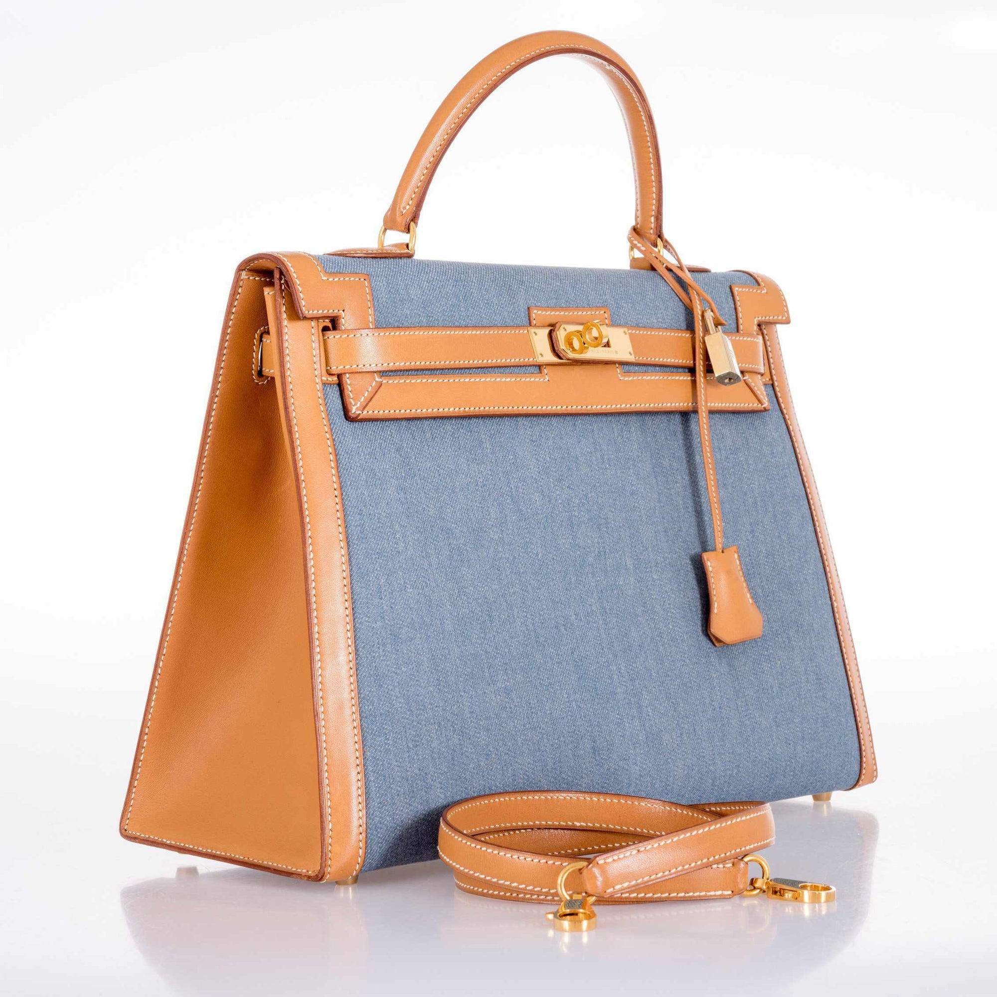 Hermès Kelly 35 Blue Denim With Barenia Gold Hardware