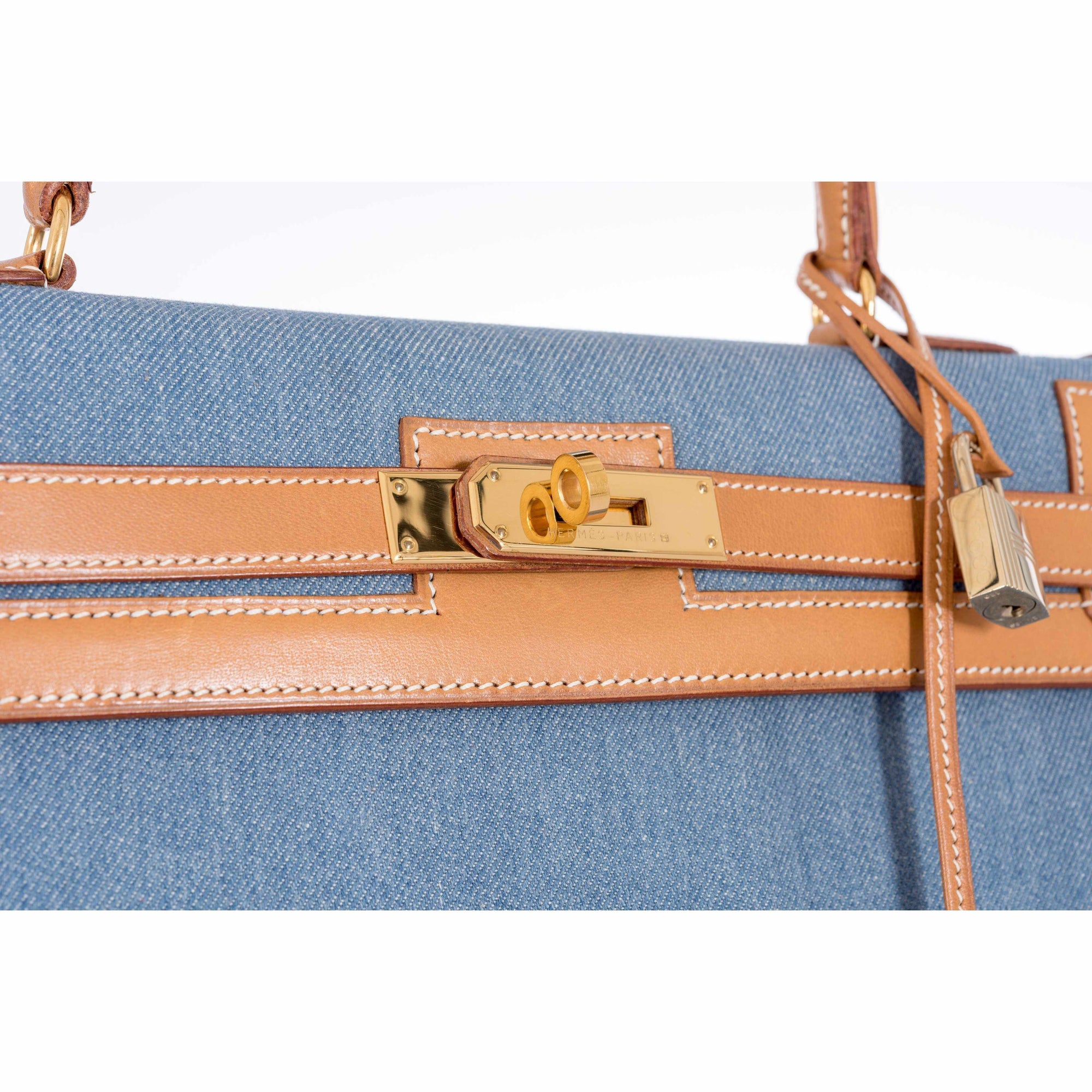Hermès Kelly 35 Blue Denim With Barenia Gold Hardware