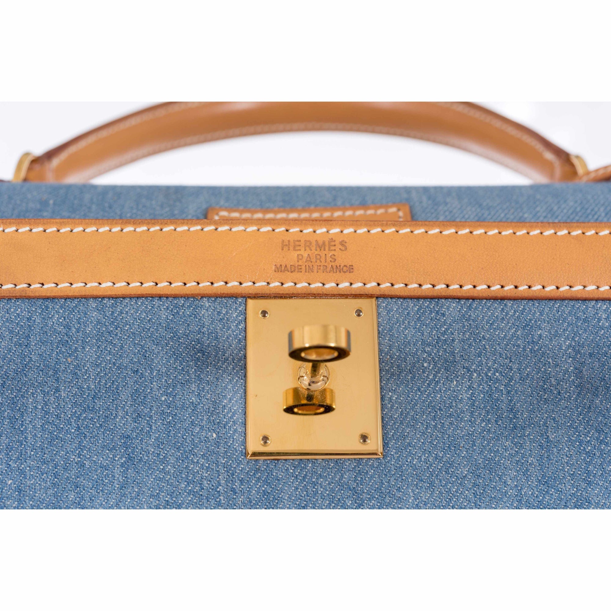 Hermès Kelly 35 Blue Denim With Barenia Gold Hardware