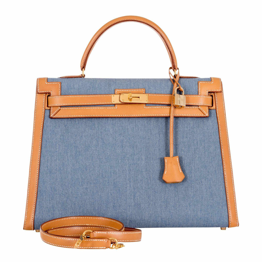 Hermès Kelly 35 Blue Denim With Barenia Gold Hardware