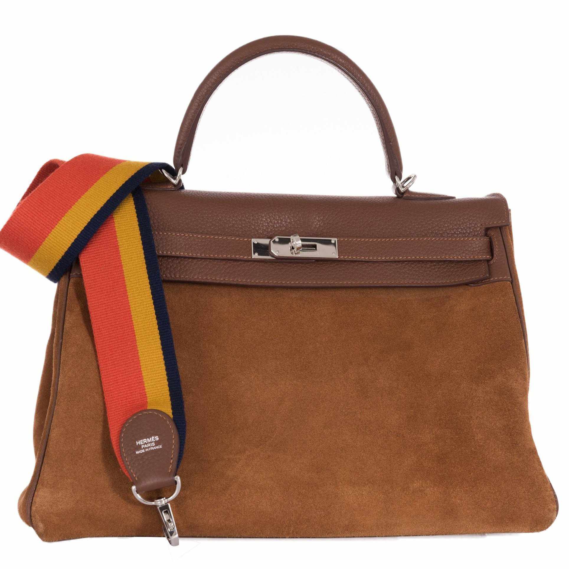 Hermès Kelly 35 Fauve Grizzly Bag Rainbow Amazone Strap - Limited Edition