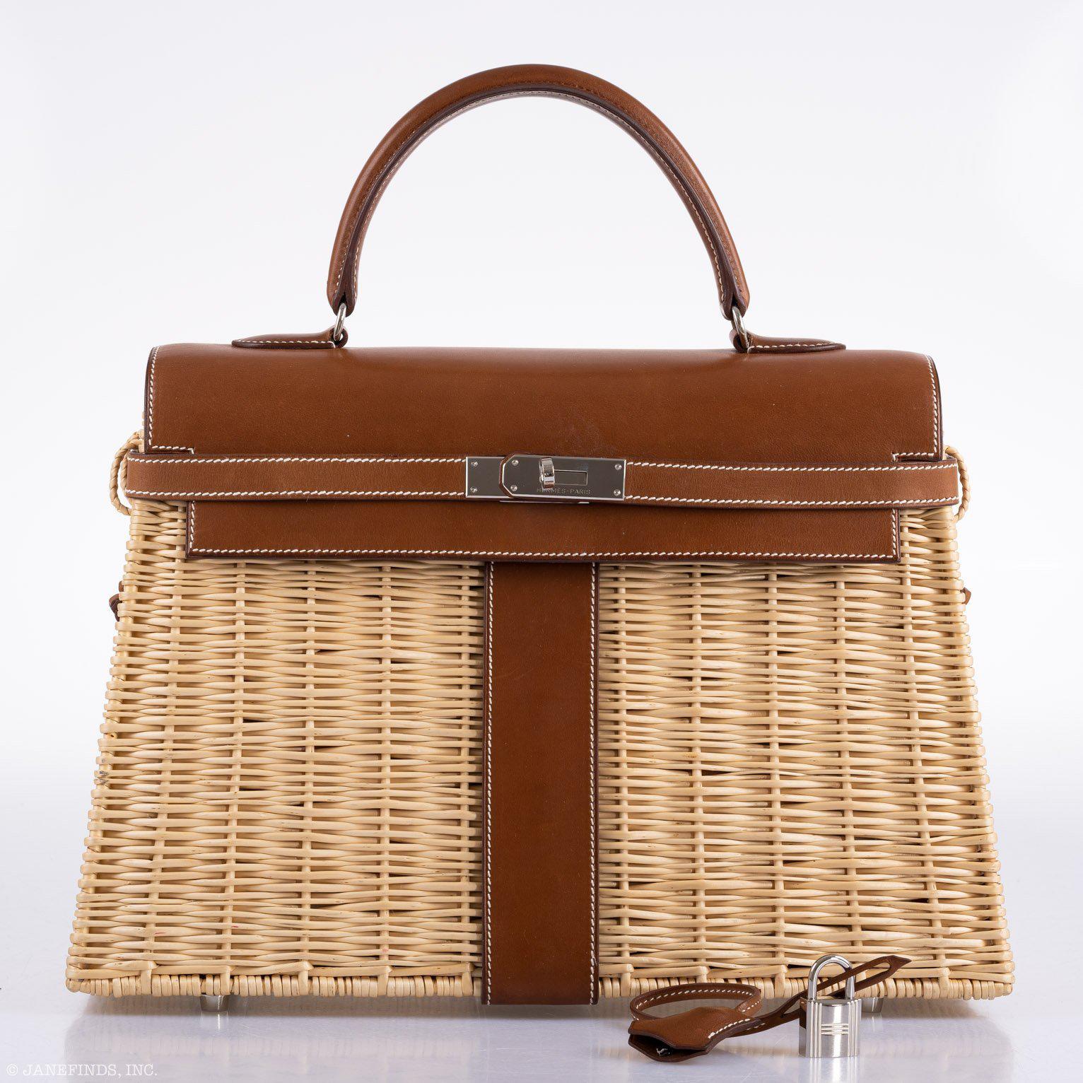 Hermès Kelly 35 Picnic Fauve Barenia Osier Wicker Palladium Hardware