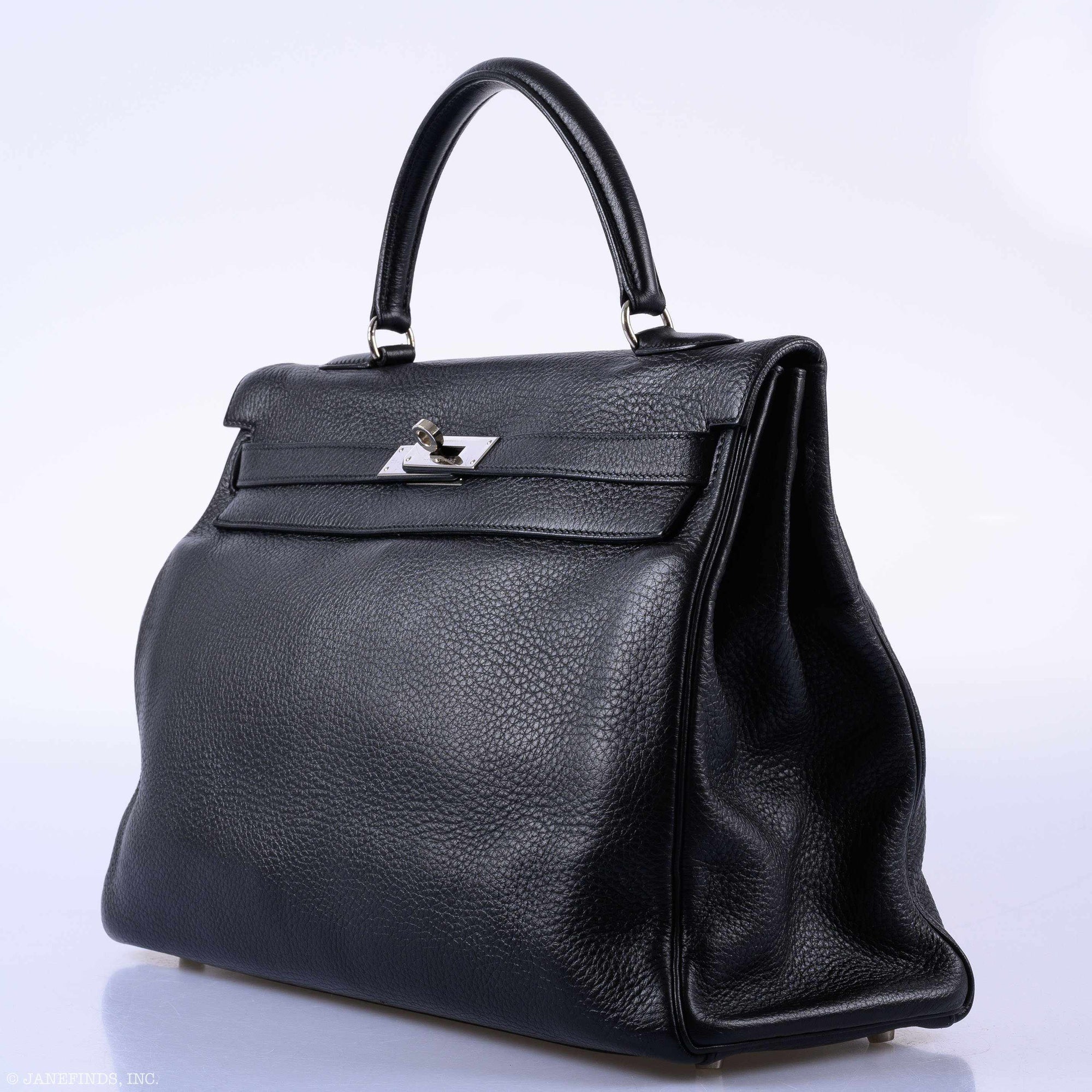 Hermès Kelly 35 Retourne Black Clemence Palladium Hardware
